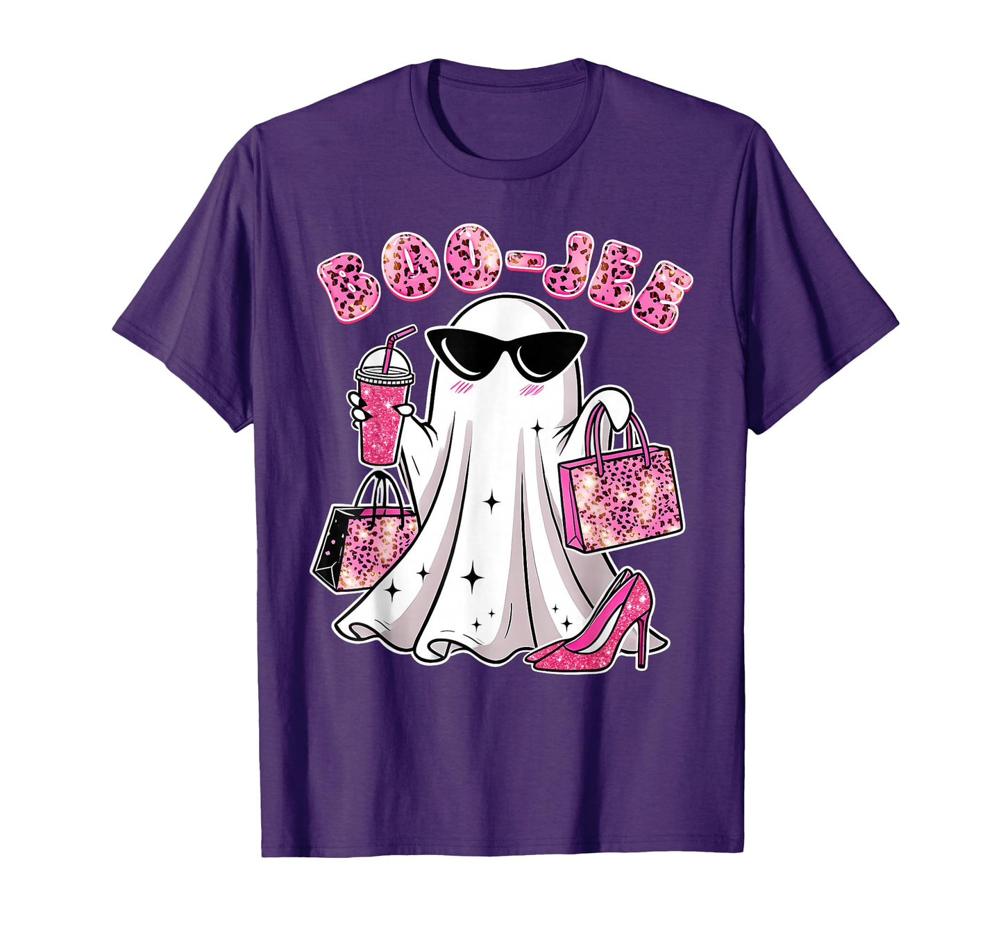 Coquette Pink Leopard Boo-JEE Ghost Halloween Women Girls T-Shirt