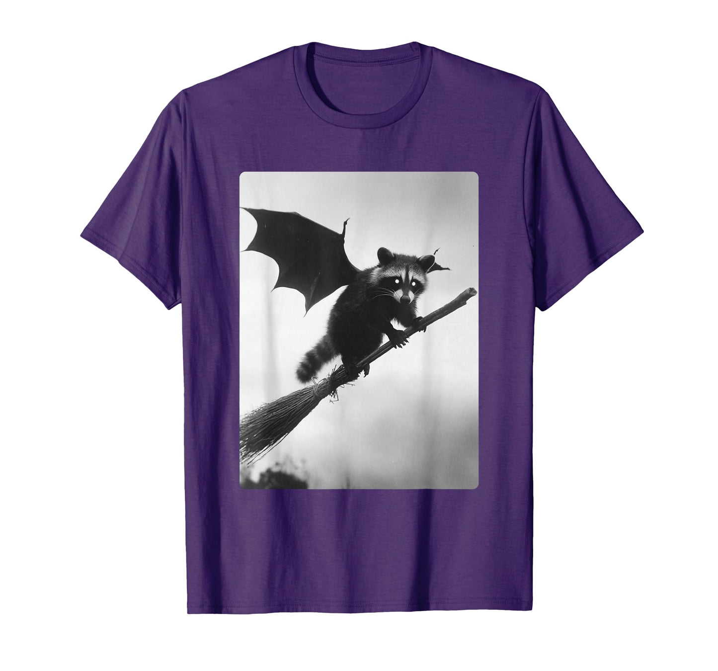 Gothic Raccoon Witch Broom Bat Wings Spooky Halloween Animal T-Shirt