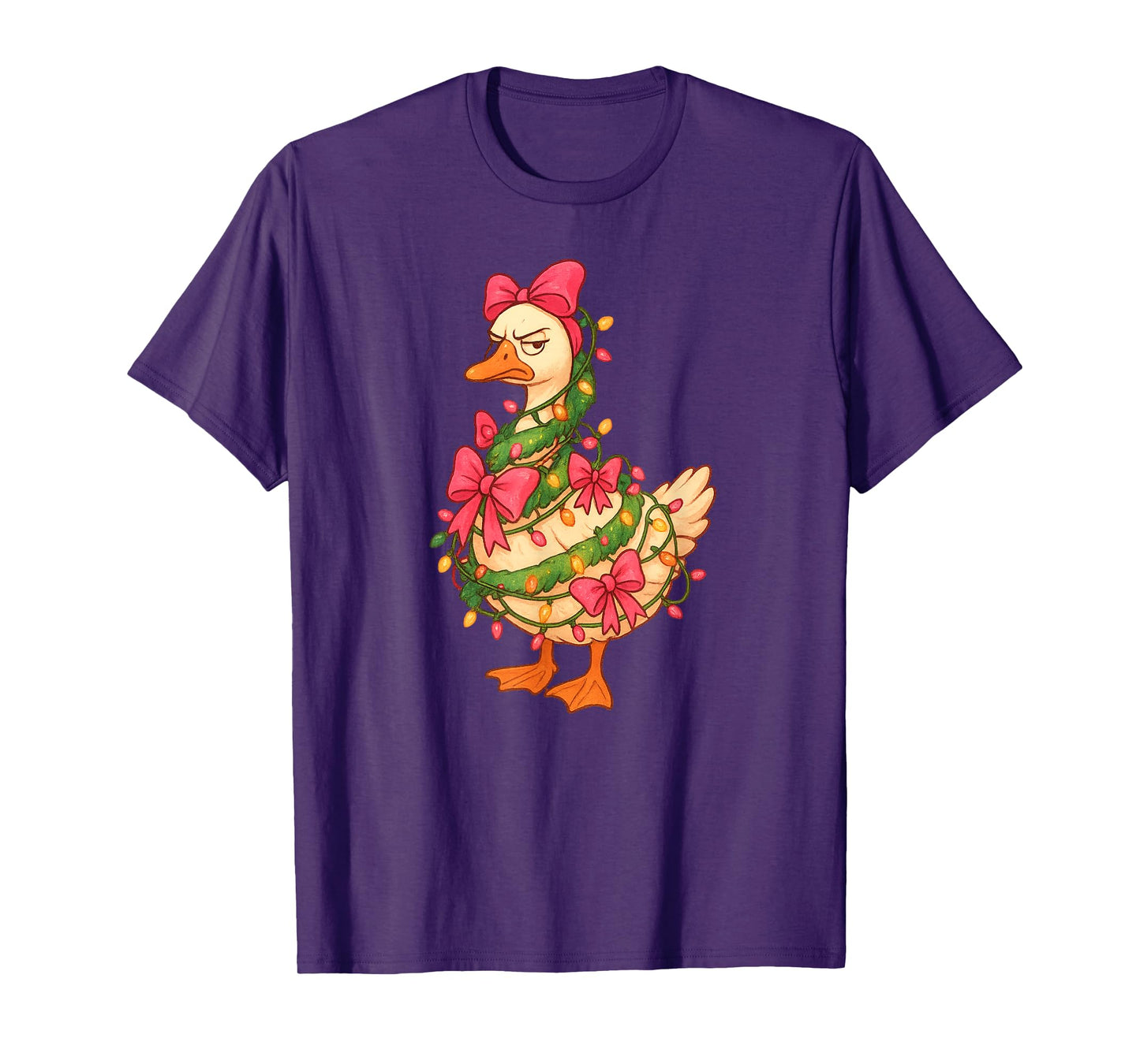 Christmas Porch Goose Xmas Lights Pink Bows Vintage T-Shirt