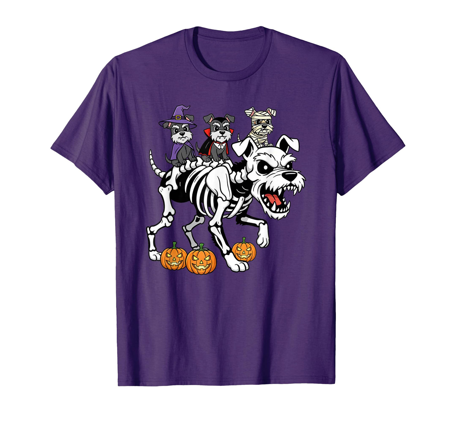 Miniature Schnauzer Skeleton Witch Halloween Kid Mens Womens T-Shirt