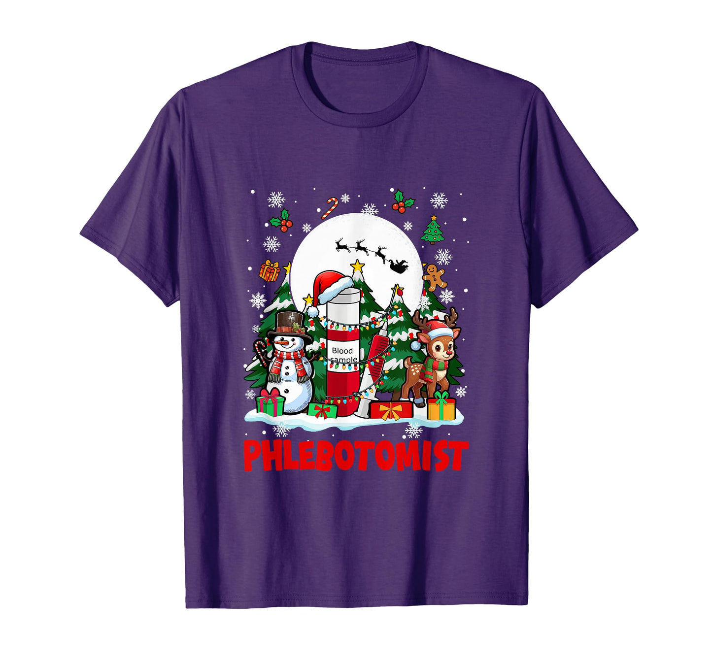 Phlebotomist Job Tools Santa Snowmen Reindeer Christmas T-Shirt