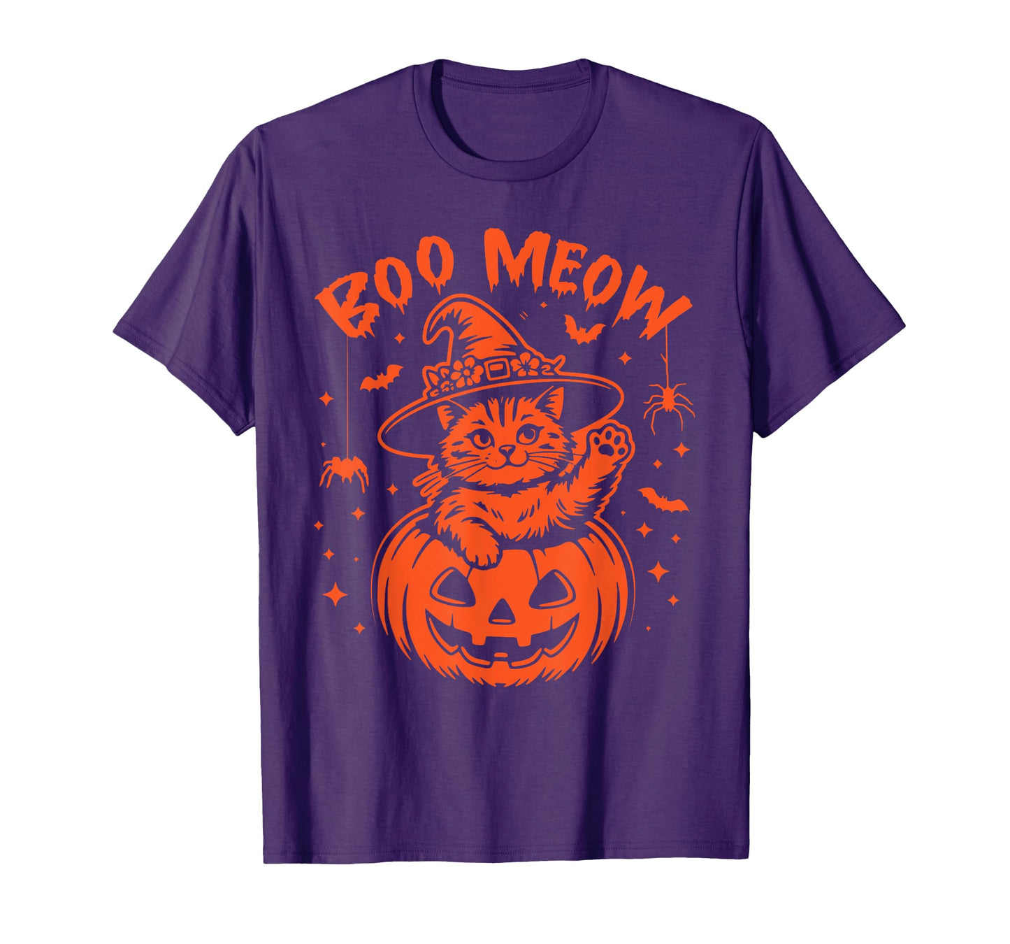 Meow Halloween Black Cat and Pumpkin Costume Men Women Kids T-Shirt