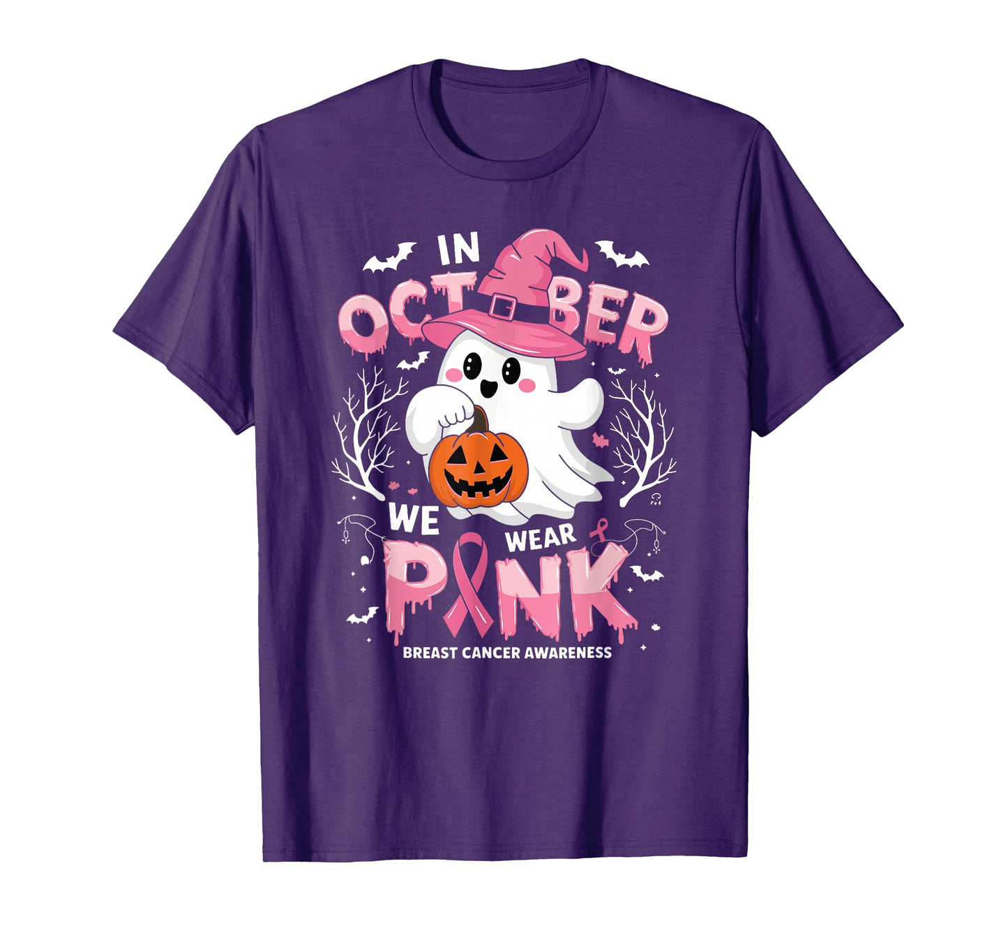 Halloween October We Wear Pink Breast Cancer Awareness Ghost T-Shirt