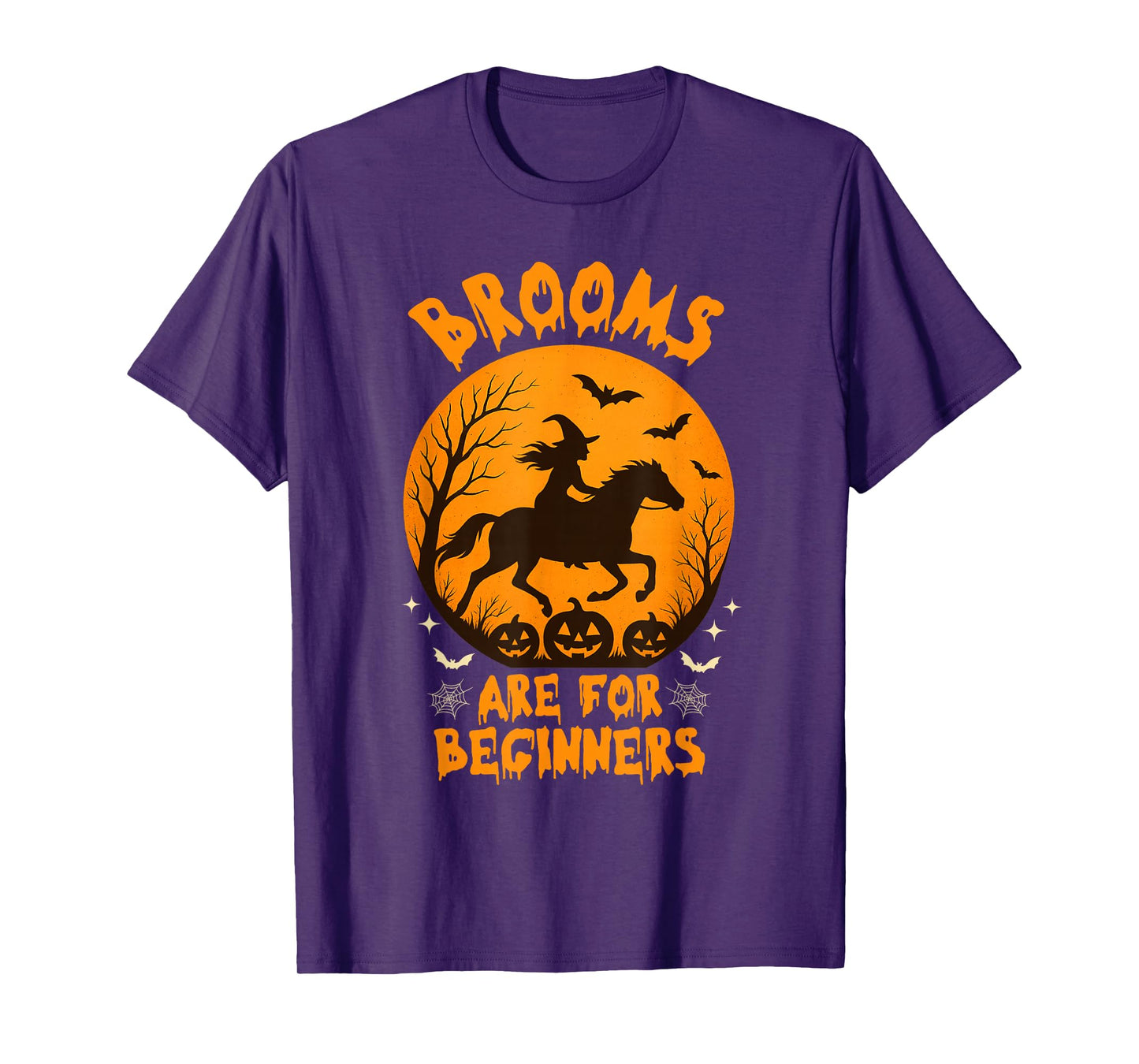 Brooms are for Beginners Halloween Funny Witch Horse Riding T-Shirt