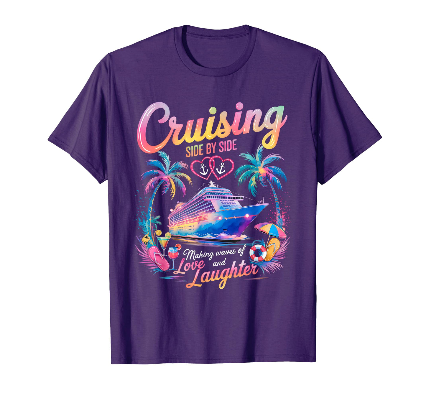 Cruising Side by Side Husband Wife Love Cruise Couple T-Shirt