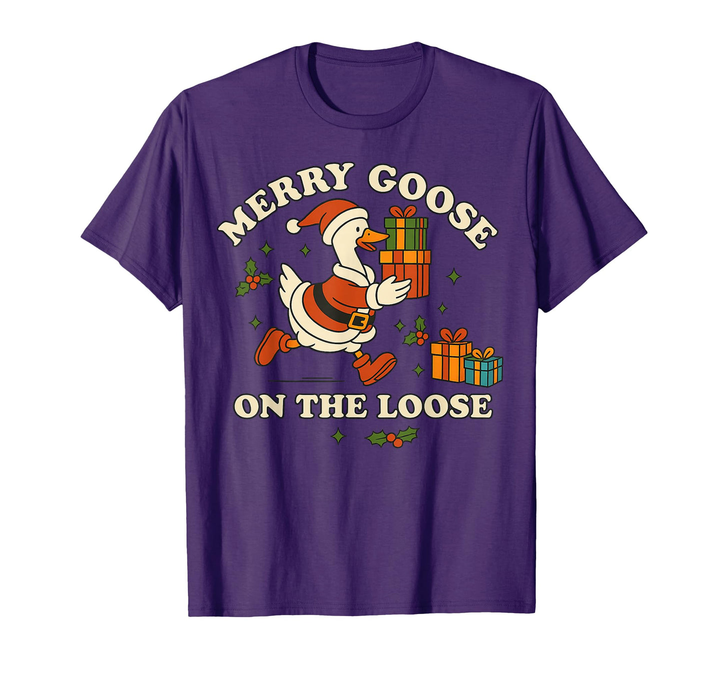 Merry Goose on The Loose Funny Christmas Silly Humor T-Shirt