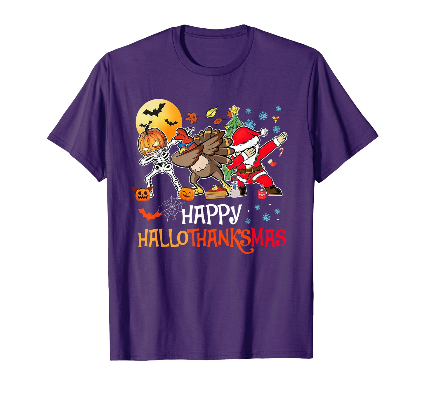Happy Hallothanksmas Funny Dabbing Skeleton Turkey Santa T-Shirt