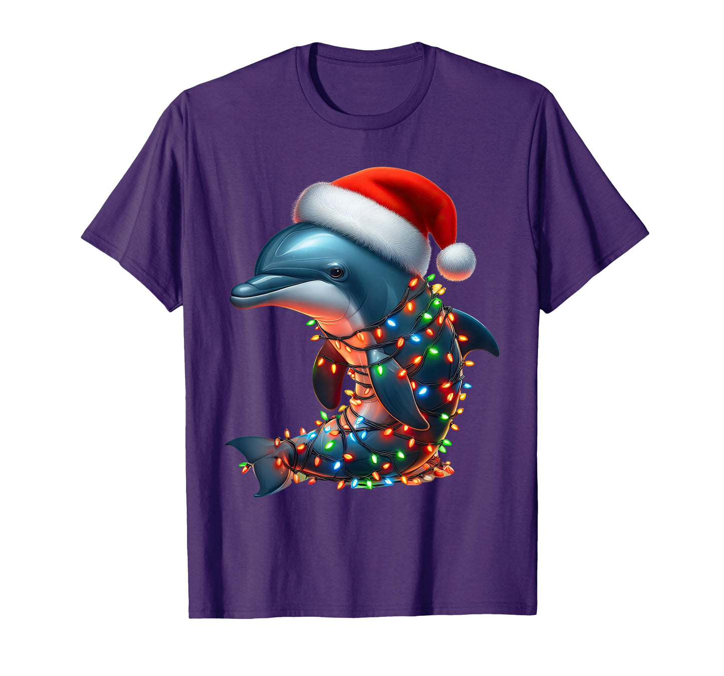 Dolphin Christmas Lights Funny Santa Hat Merry Xmas T-Shirt
