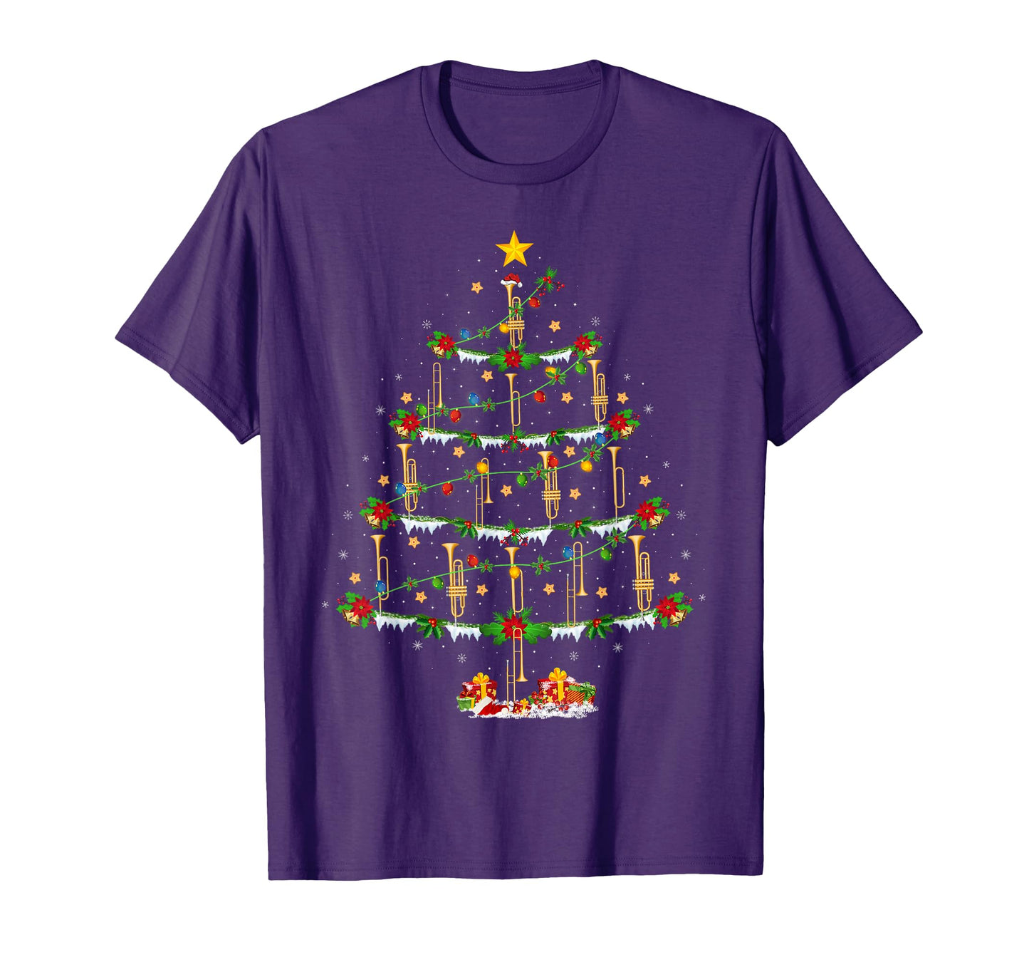 Trombone Christmas Tree Lights Music Lover Musical Xmas T-Shirt