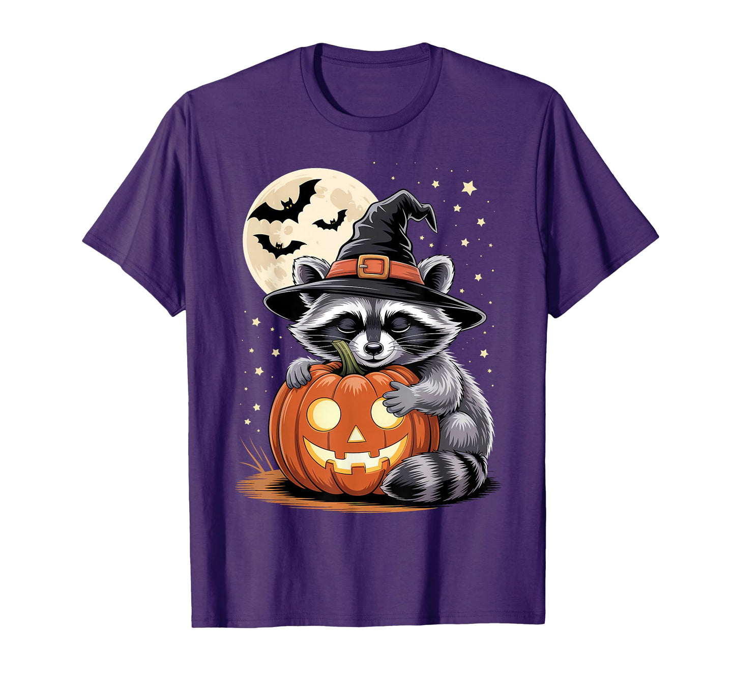 Halloween Raccoon Witch Hat Pumpkin Spooky T-Shirt