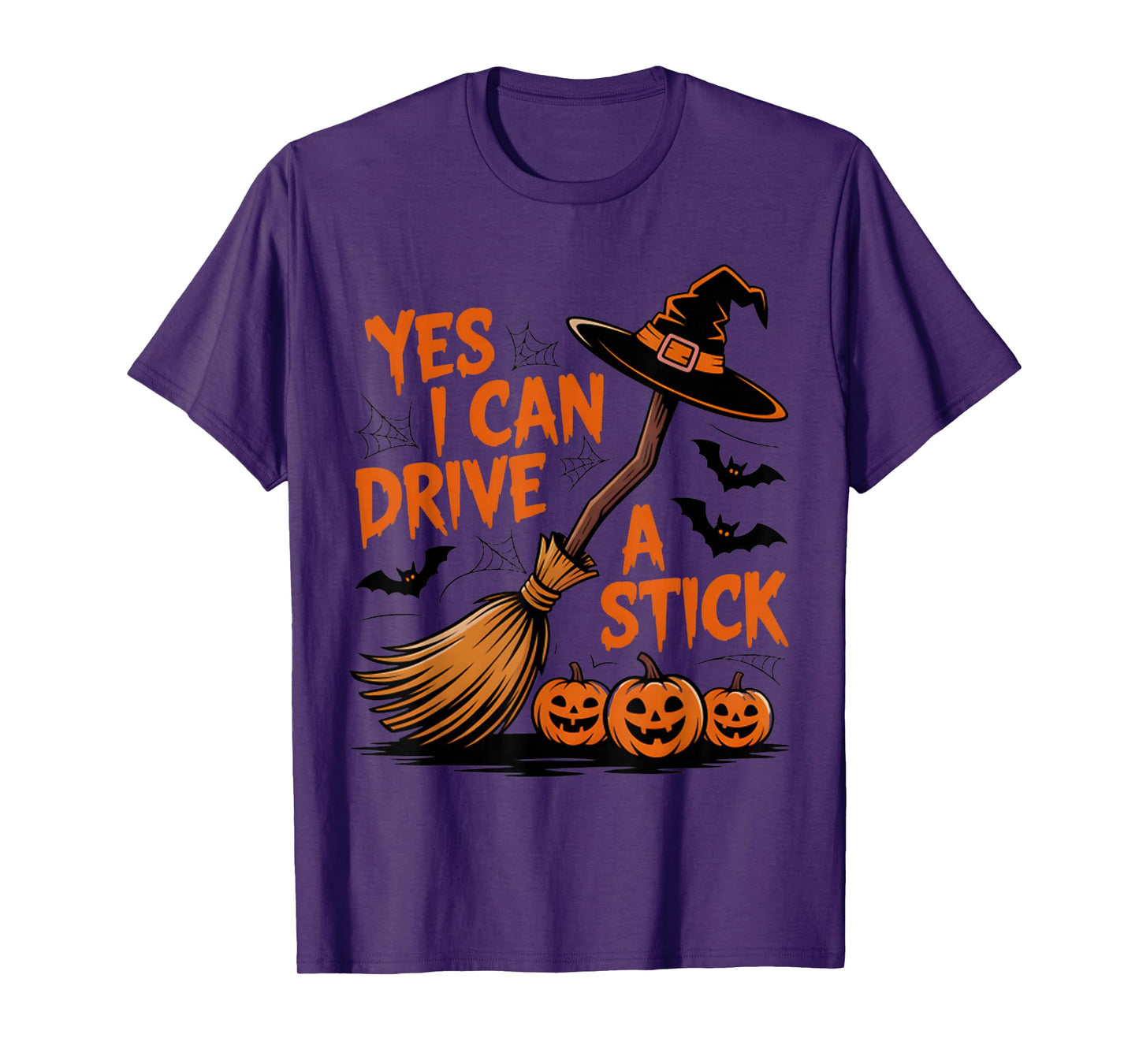 Yes I Can Drive A Stick Funny Halloween Spooky Witch T-Shirt