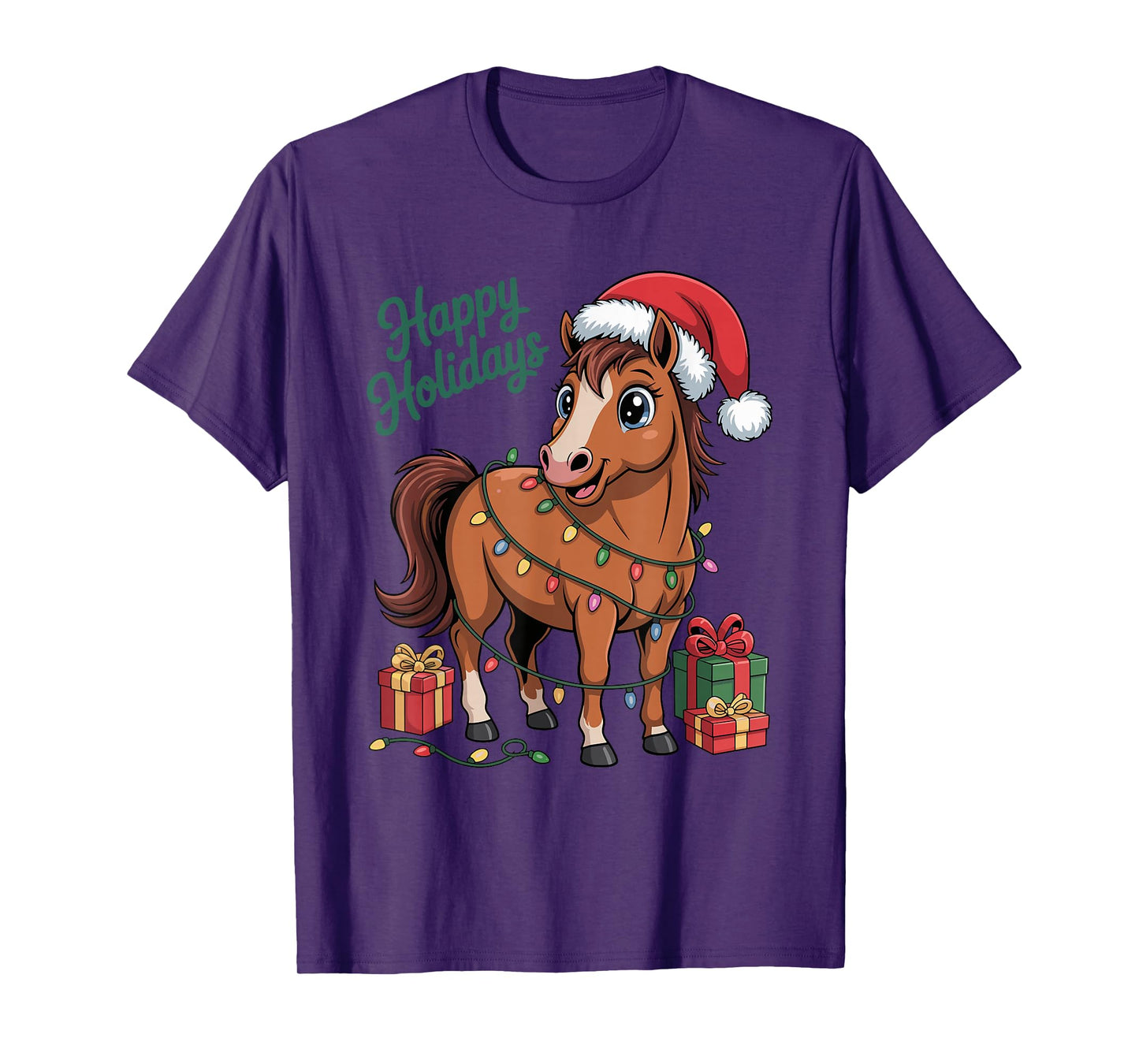 Horse Santa Hat Christmas Design Funny Animal Lovers Holiday T-Shirt