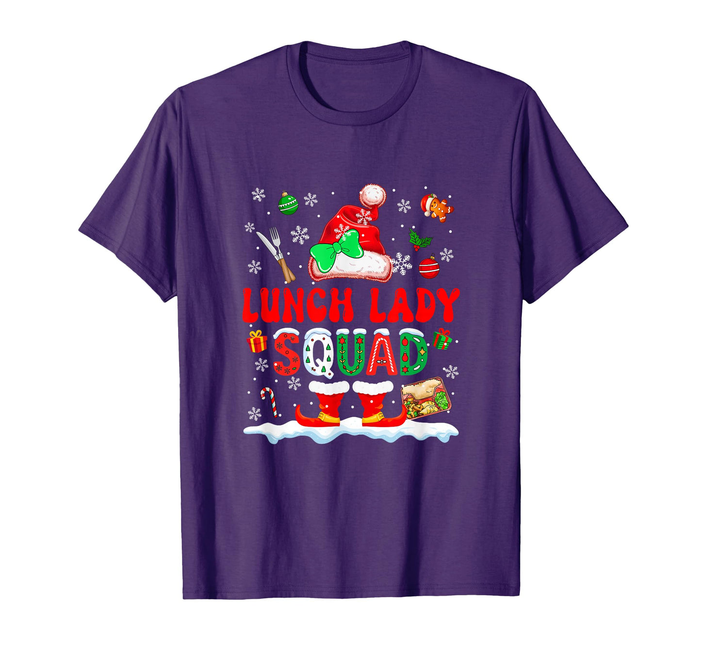 Lunch Lady Squad Women Job Christmas Santa Costume Bow Tie T-Shirt
