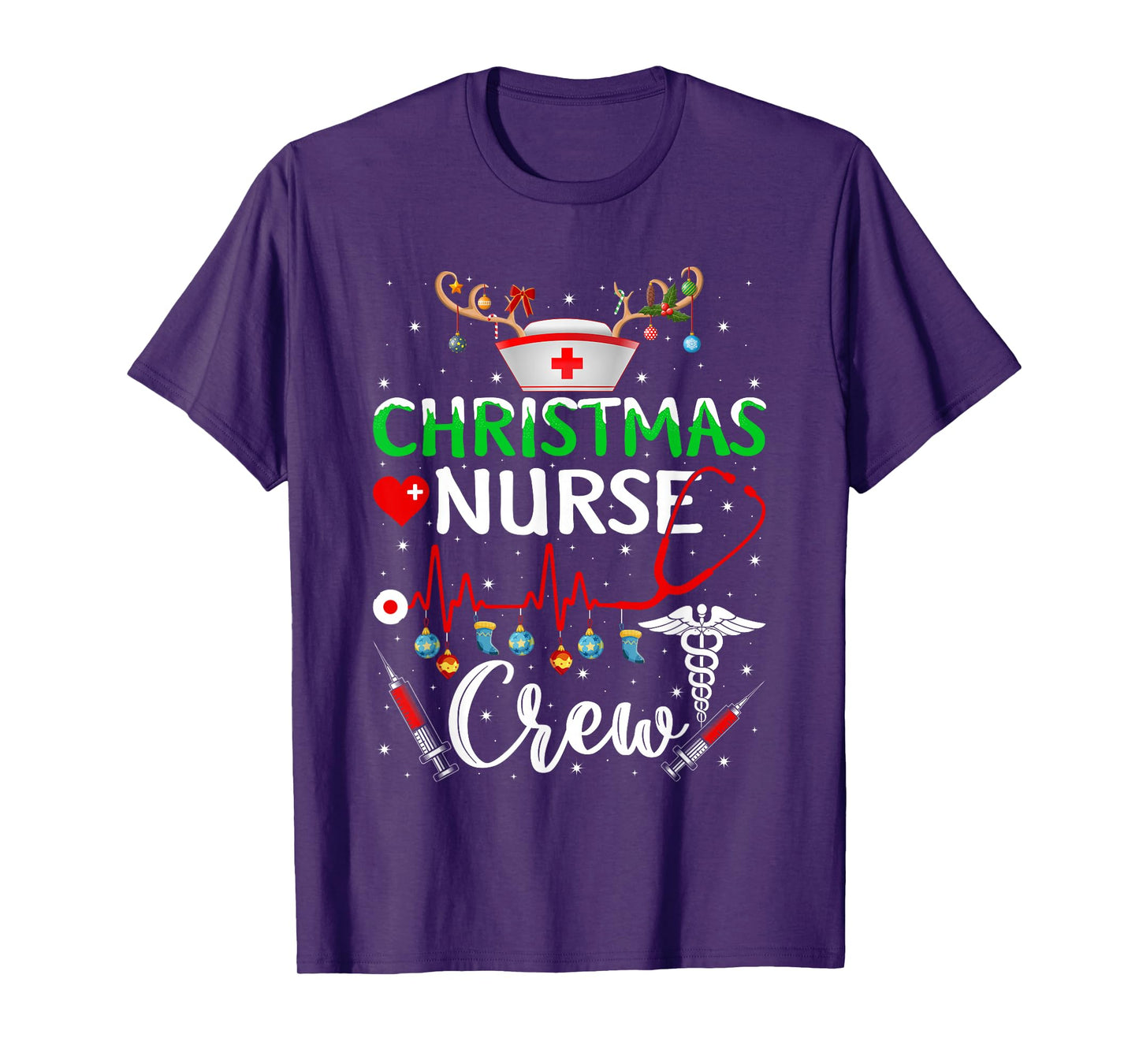 Christmas Nurse Crew Reindeer Nurse Scrub Tops ER Rn Nursing T-Shirt