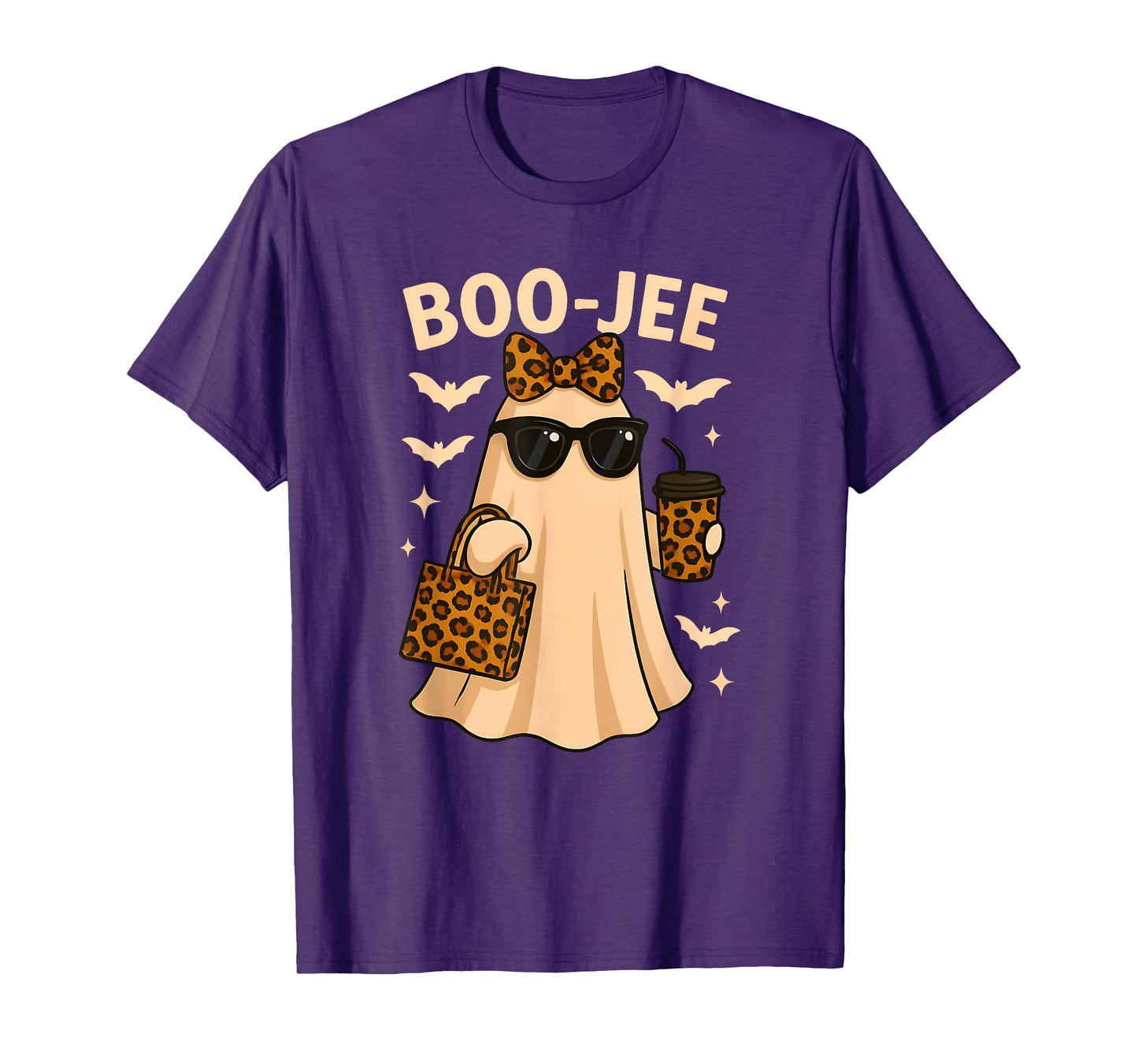 Coquette Leopard Ghost Coffee Boo-JEE Halloween Boujee T-Shirt