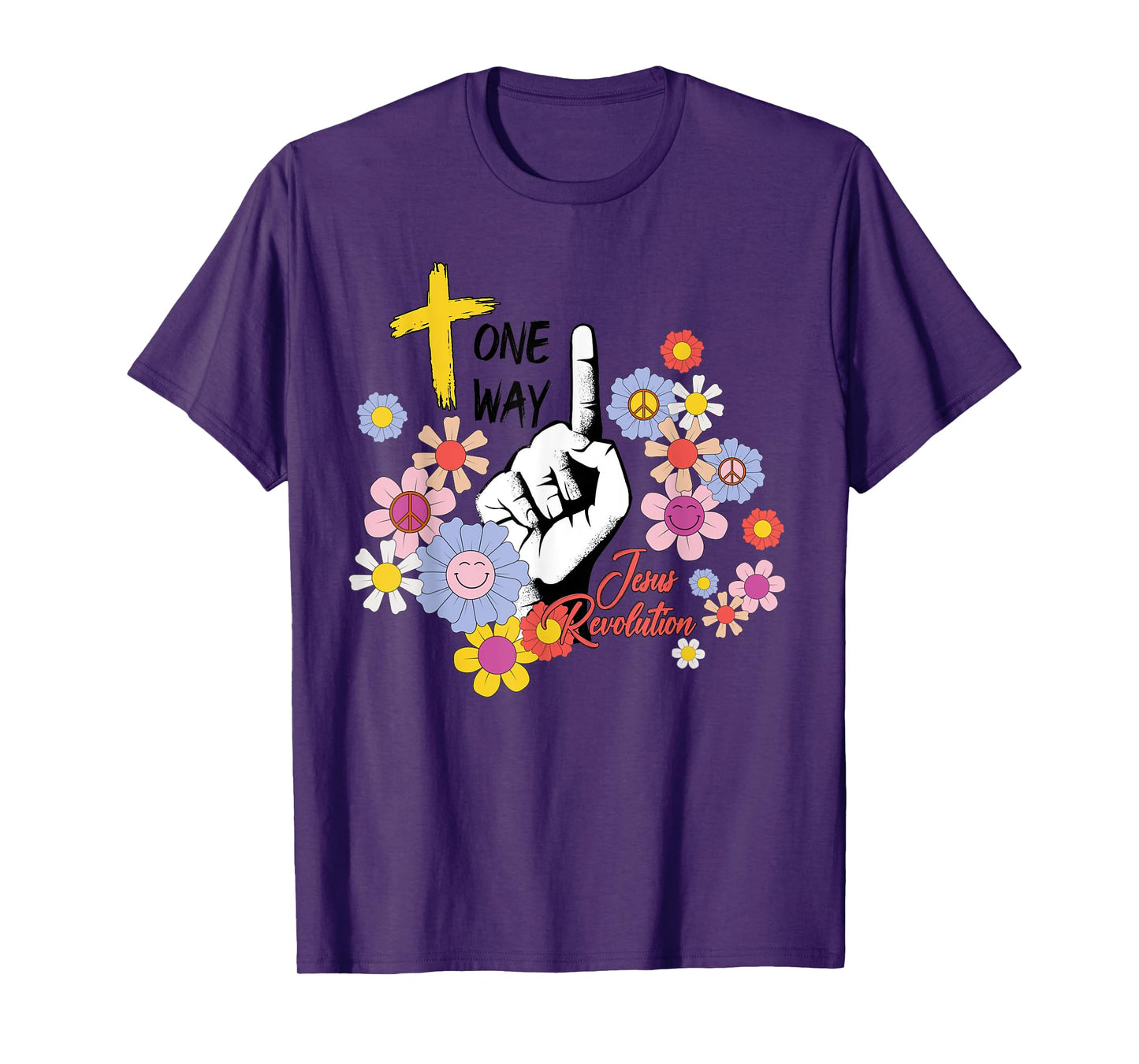 Groovy Retro Jesus Revolution Hippie Flowers One Way Women T-Shirt