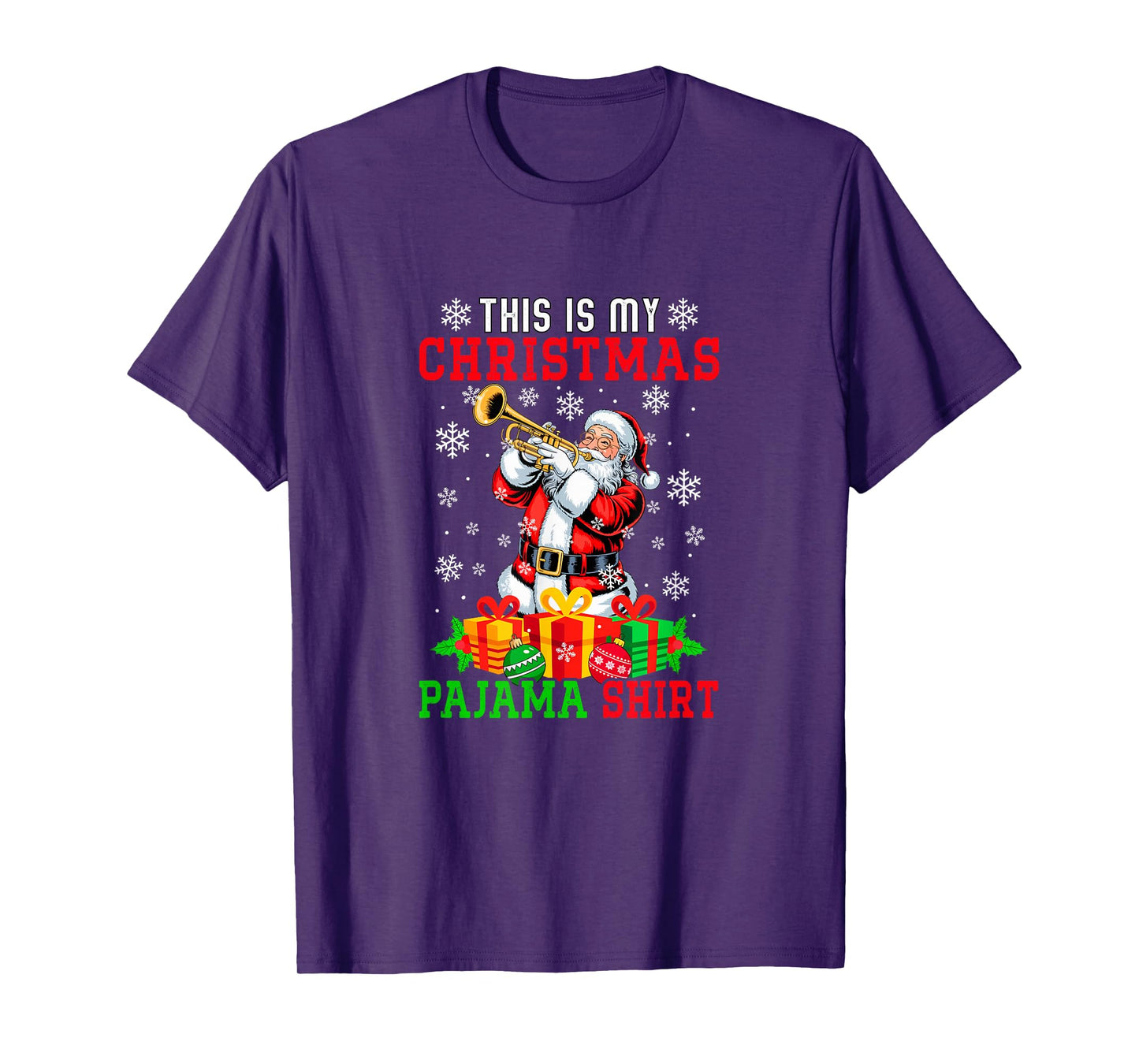 My Christmas Pajama Shirt Santa Playing Trumpet Instrument T-Shirt
