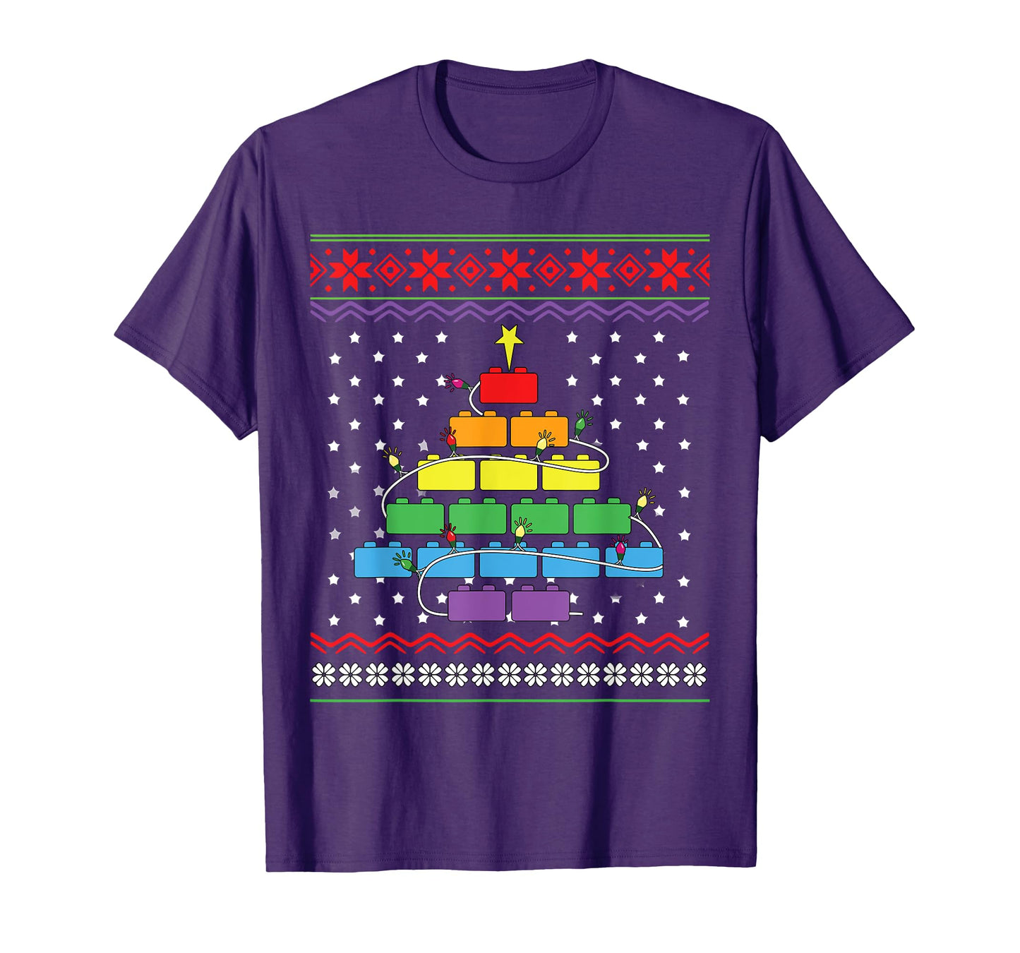 Christmas Tree Block Building Brick Builder Ugly Christmas T-Shirt