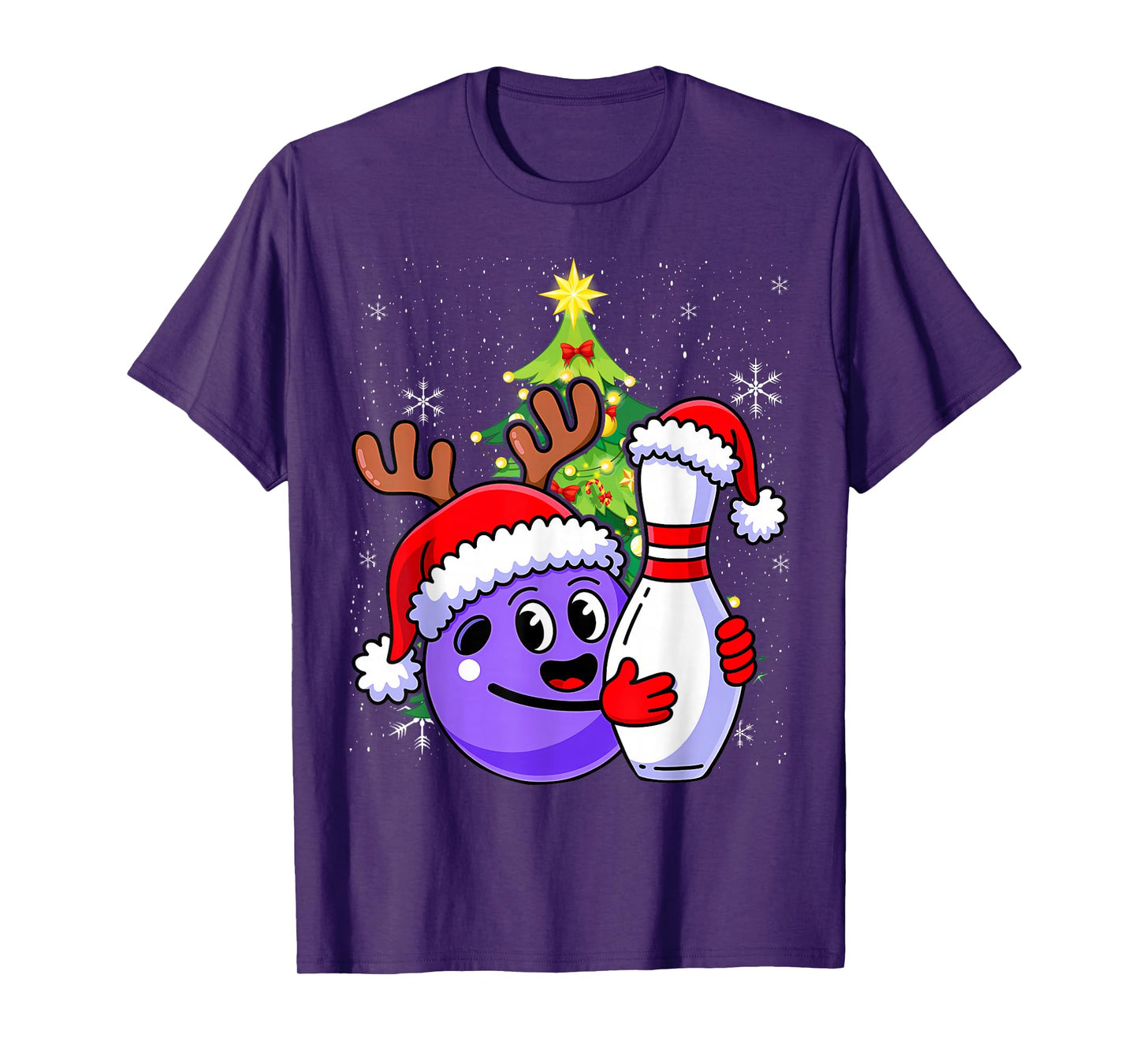 Funny Bowling Christmas Santa Hat Snow Reindeer Xmas Bowler T-Shirt