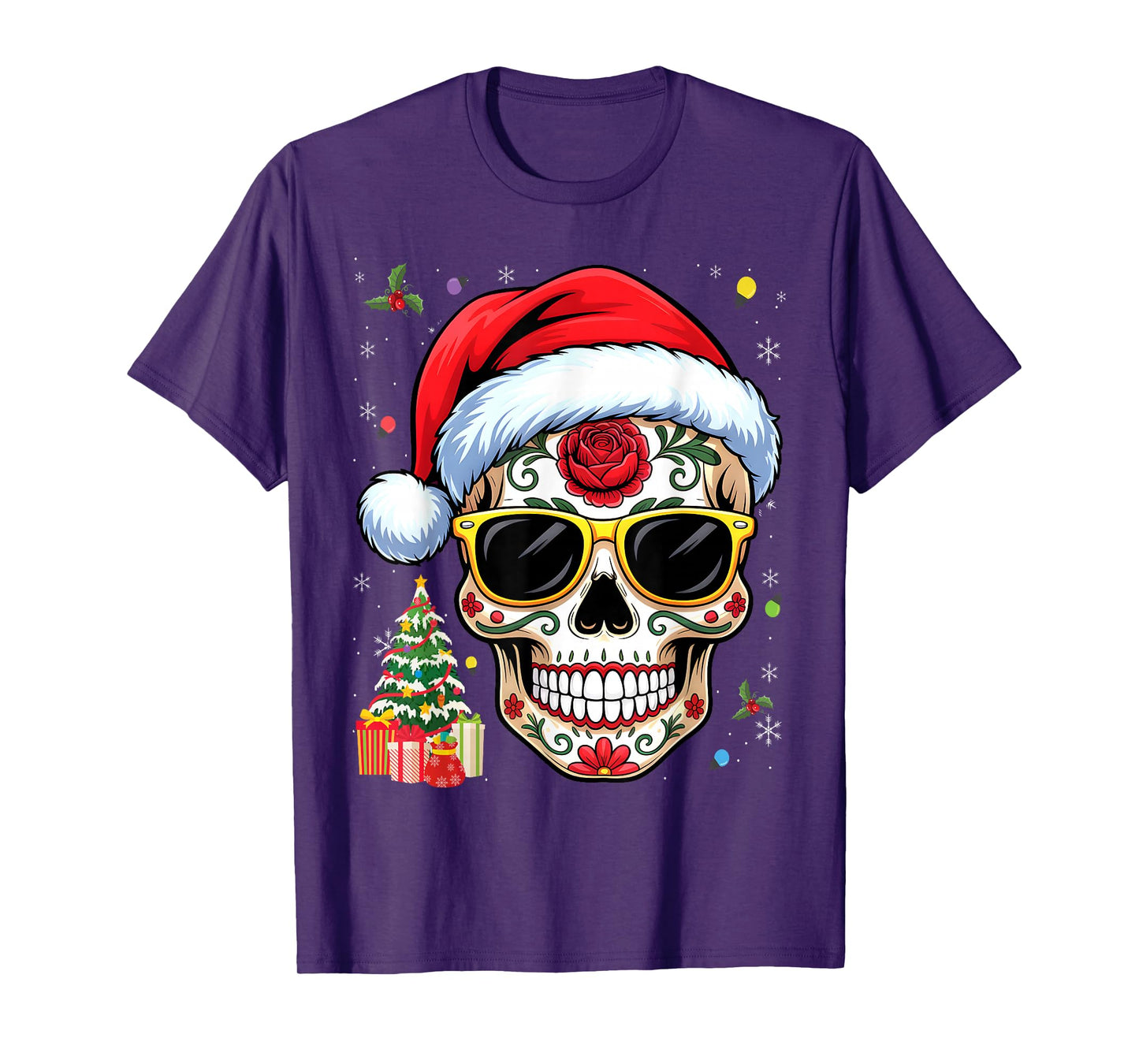 Christmas Hat Santa Day of The Dead Sugar Skull Party T-Shirt
