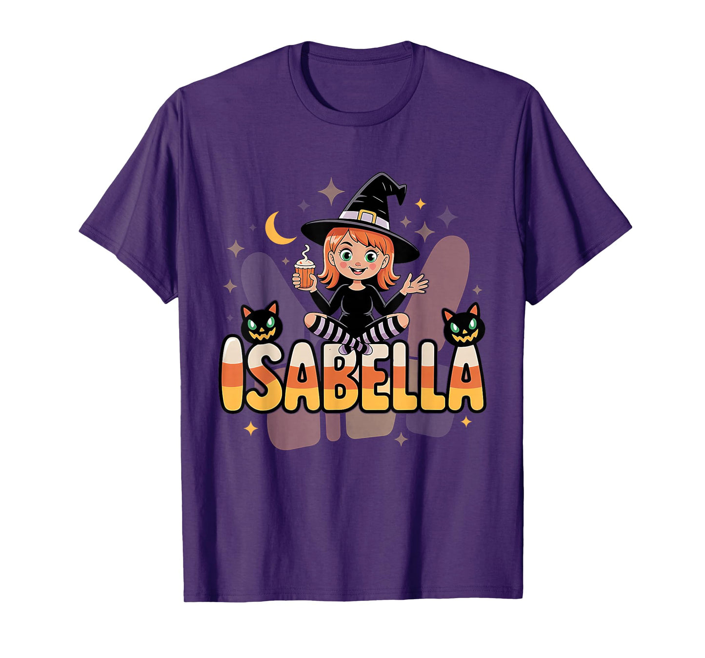 Isabella Witch Candy Corn Cat Halloween Women and Girls T-Shirt