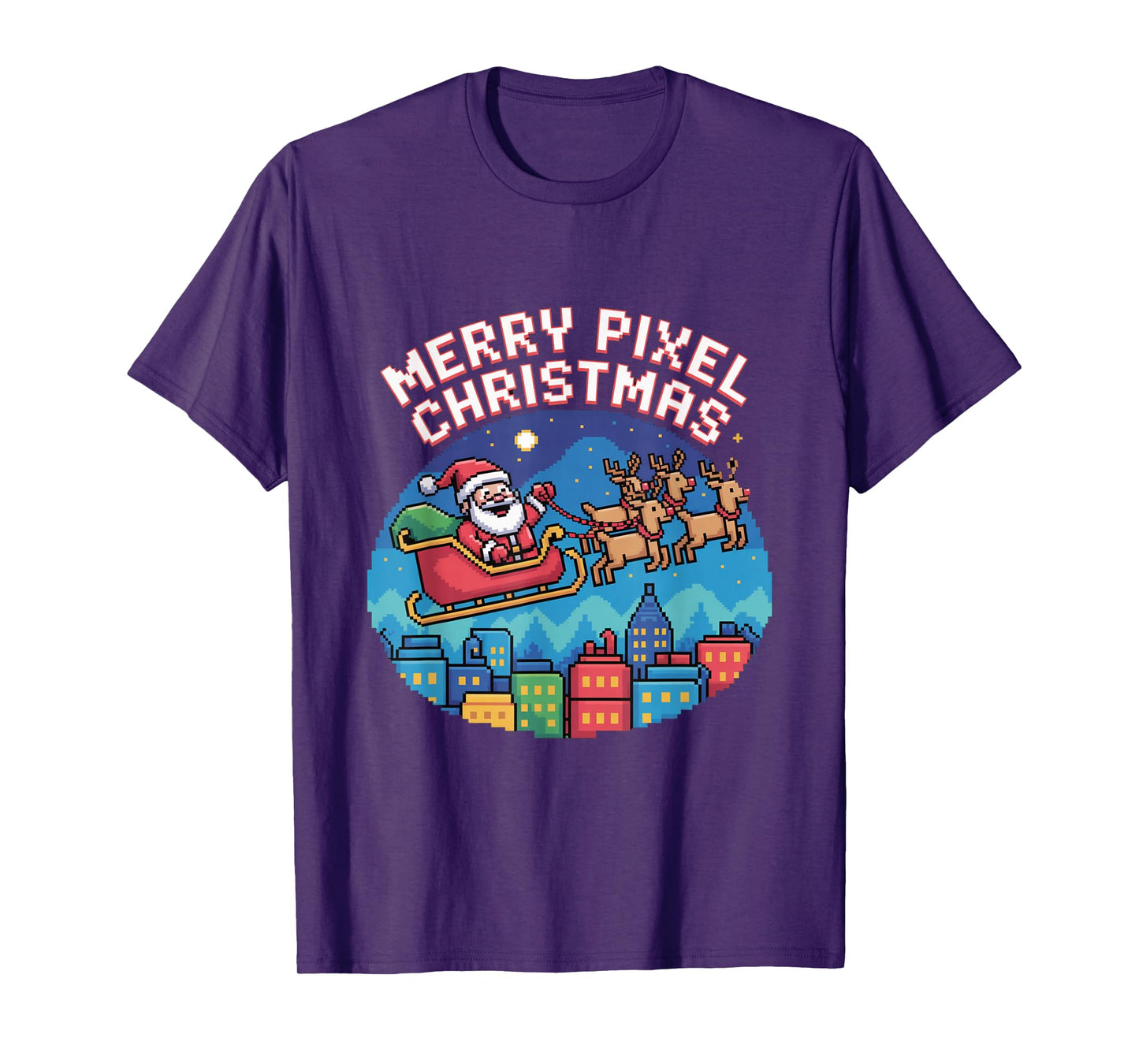 Merry Pixel Christmas Retro Santa Sleigh Pixel Art T-Shirt