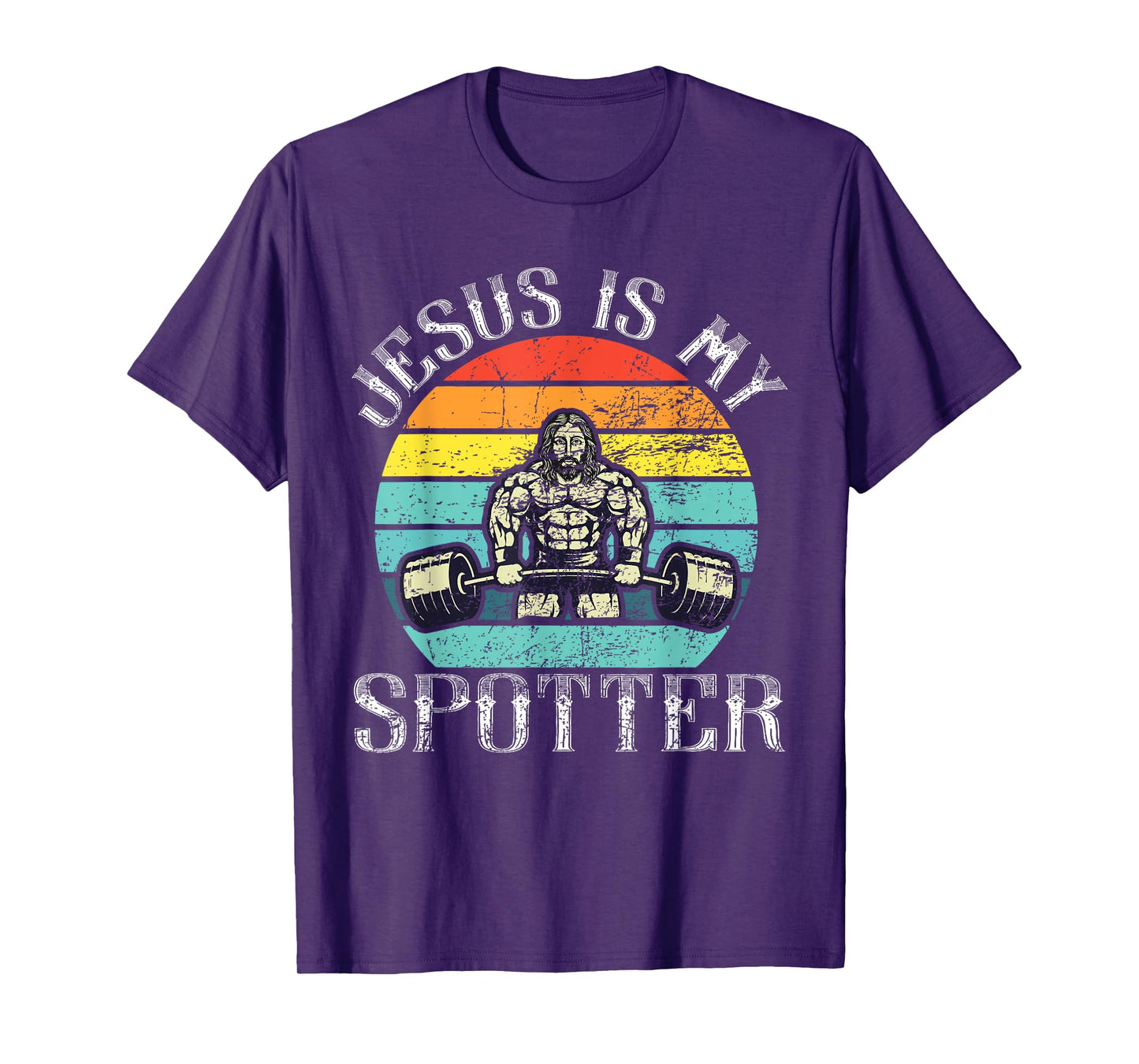 Jesus Is My Spotter Retro Weightlifting Gym Fitness Workout T-Shirt