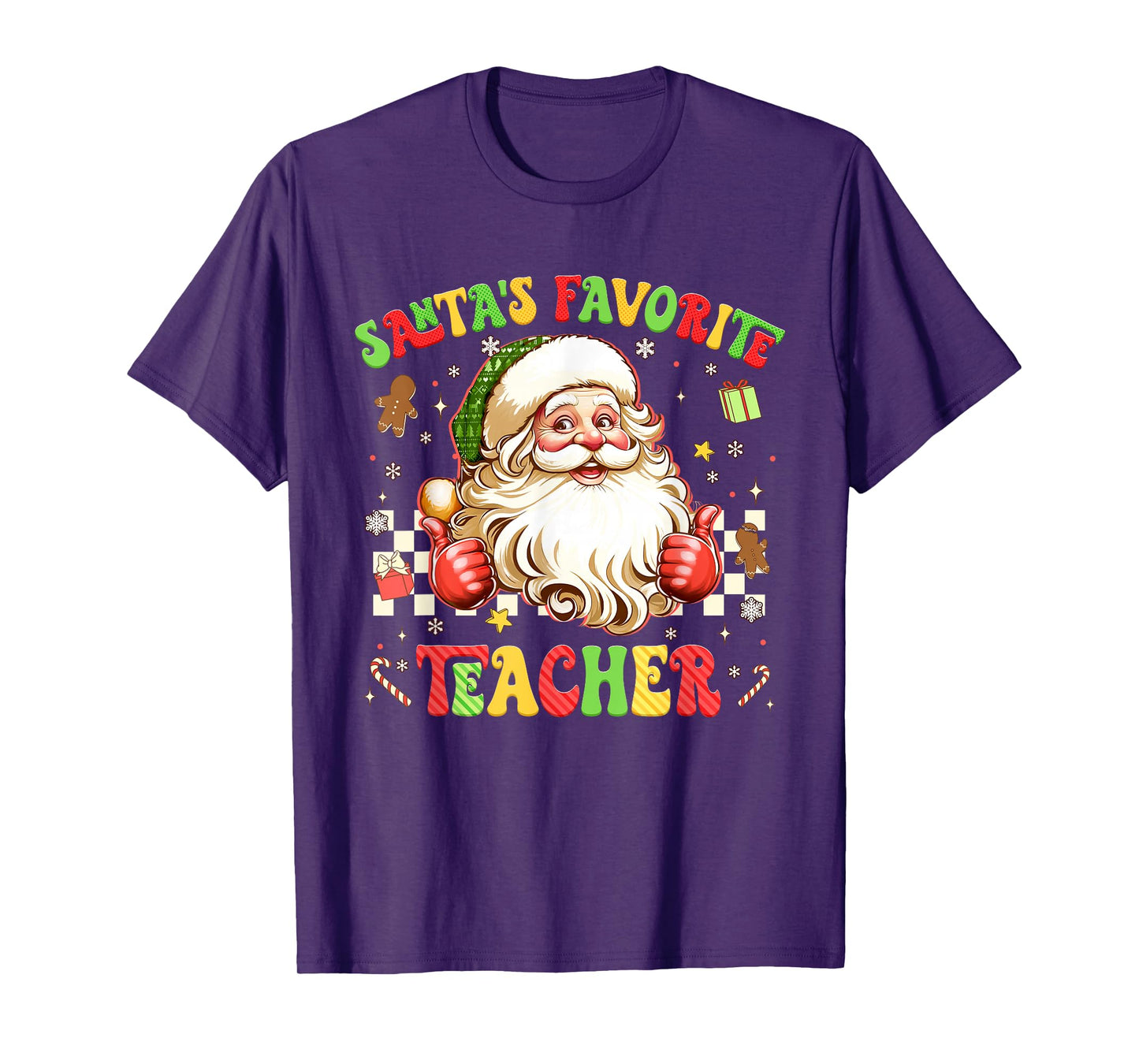 Santa Favorite Teacher Plaid Christmas Xmas Men Women T-Shirt