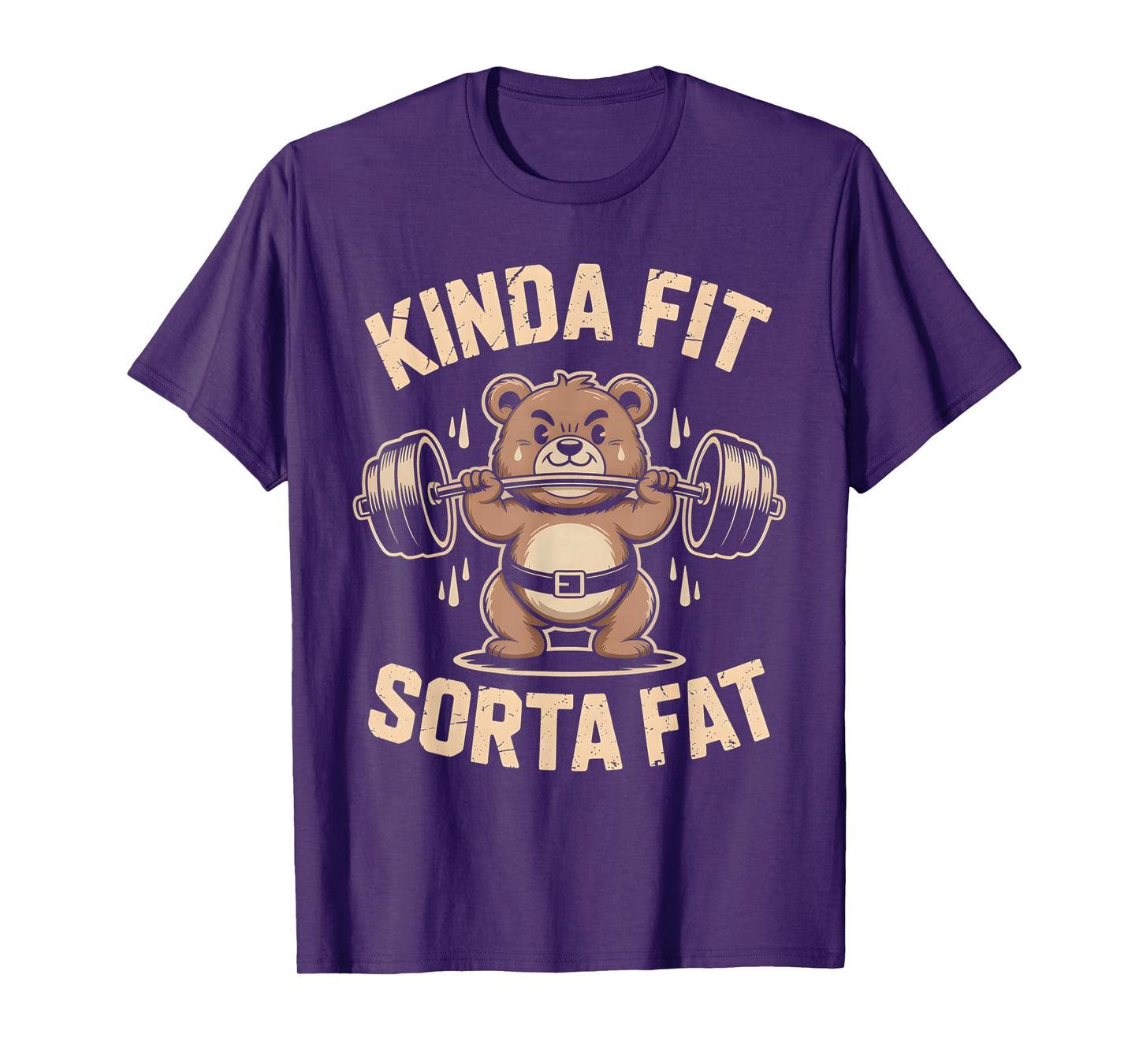 Kinda Fit Sorta Fat Funny Cute Bear Weightlifter Workout Gym T-Shirt