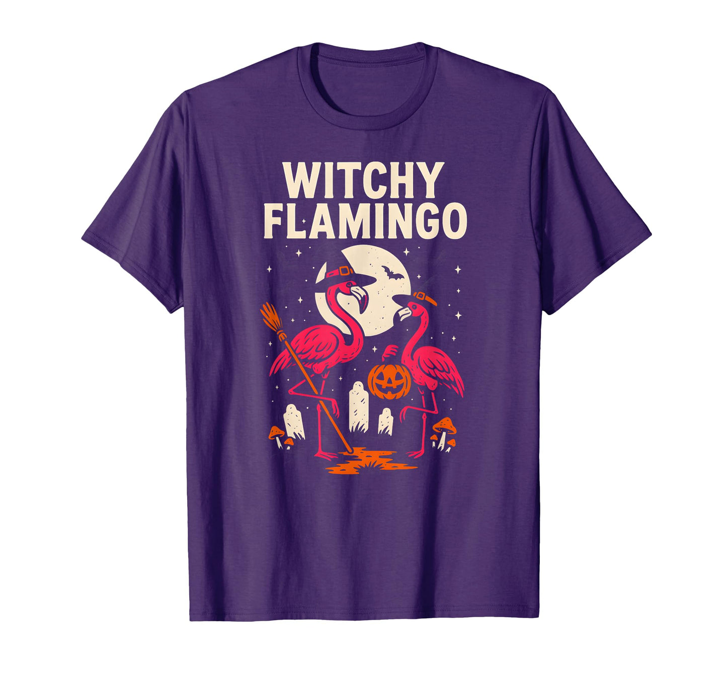 Flamingo Witchy Flamingo Fun Womens Spooky Pink T-Shirt