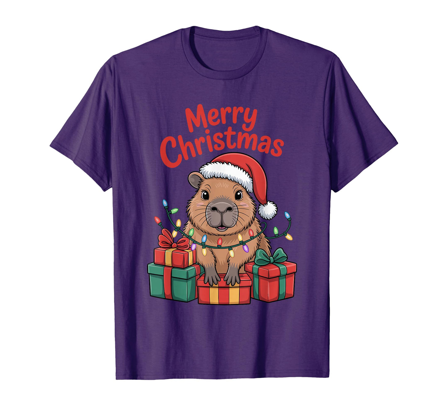 Capybara Santa Hat Christmas Design Funny Animal Lovers T-Shirt