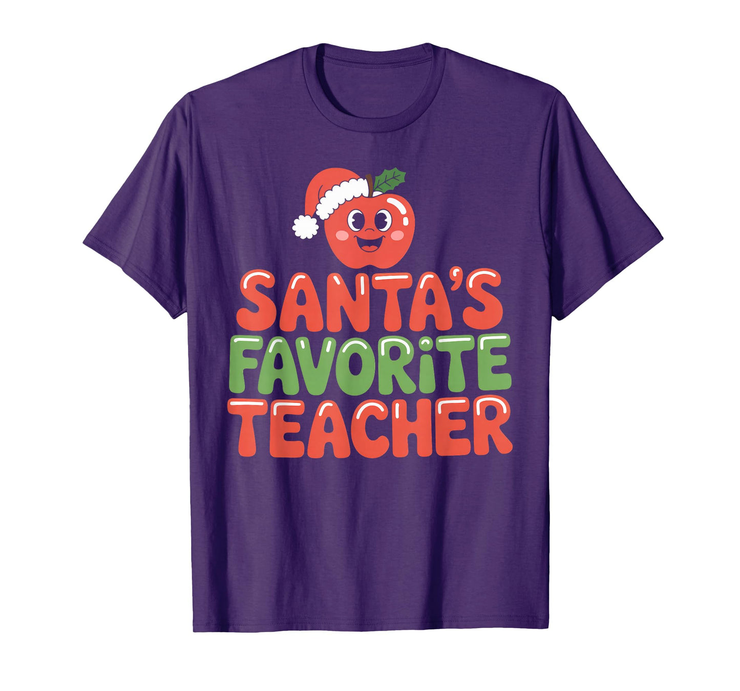 Santa’s Favorite Teacher Holiday Apple & Santa Hat Christmas T-Shirt
