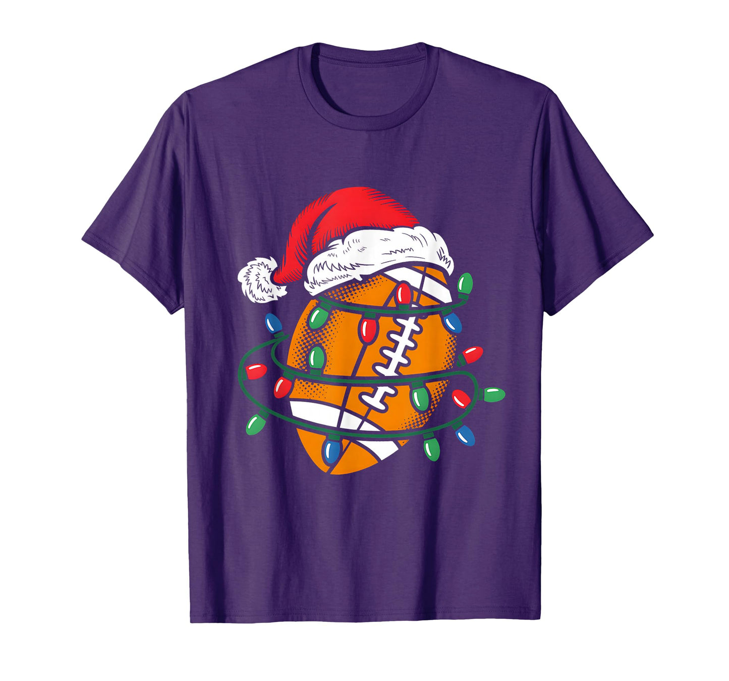 Football Ball Santa Hat Xmas Funny Christmas Football Lover T-Shirt