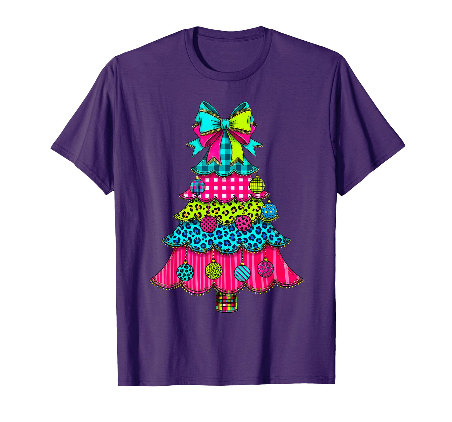 Preppy Christmas Tree Patchwork Vintage Men Women Kids Xmas T-Shirt