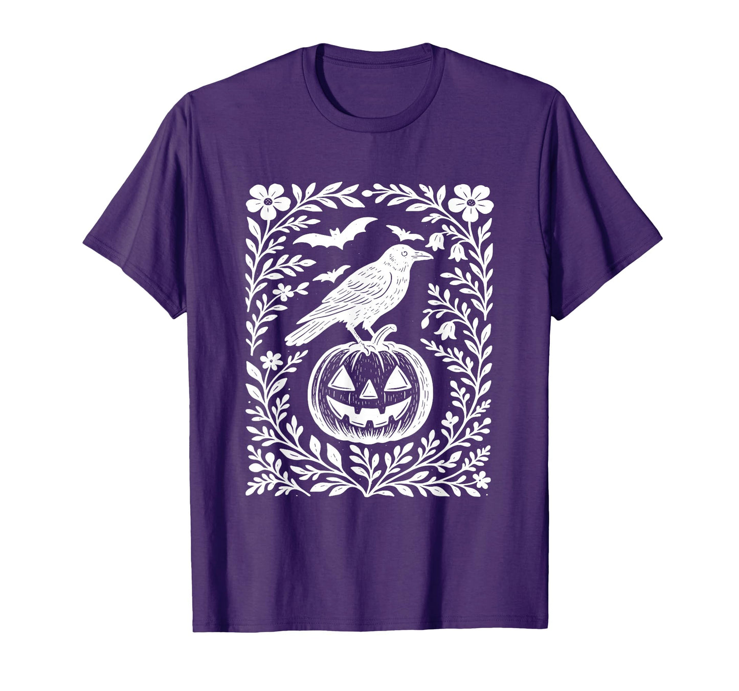 Floral Crow Halloween Boho Pumpkin Spooky Jack O Lantern T-Shirt