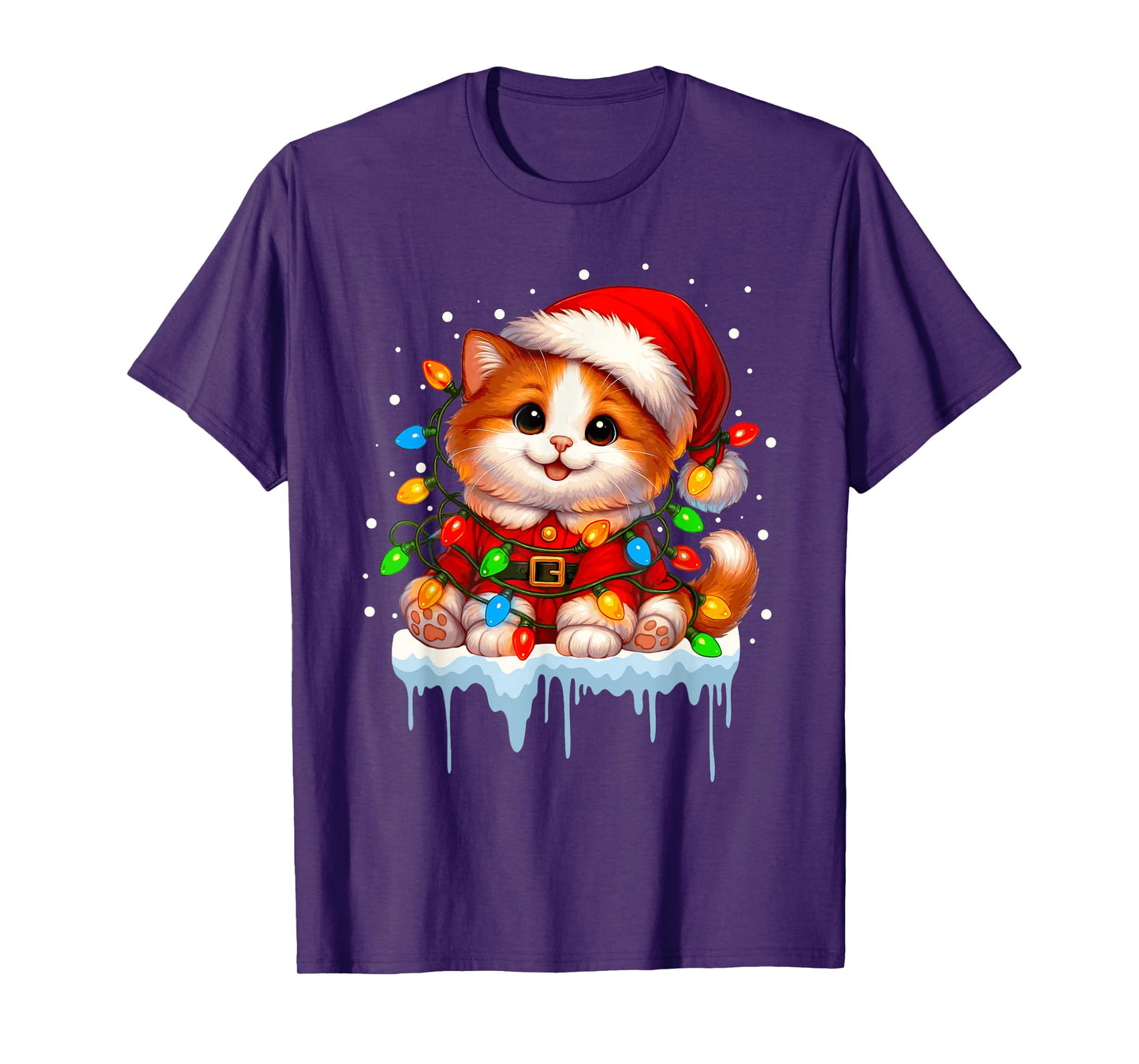 Santa Cat Christmas Tree Lights Holiday Xmas Men Women Kids T-Shirt
