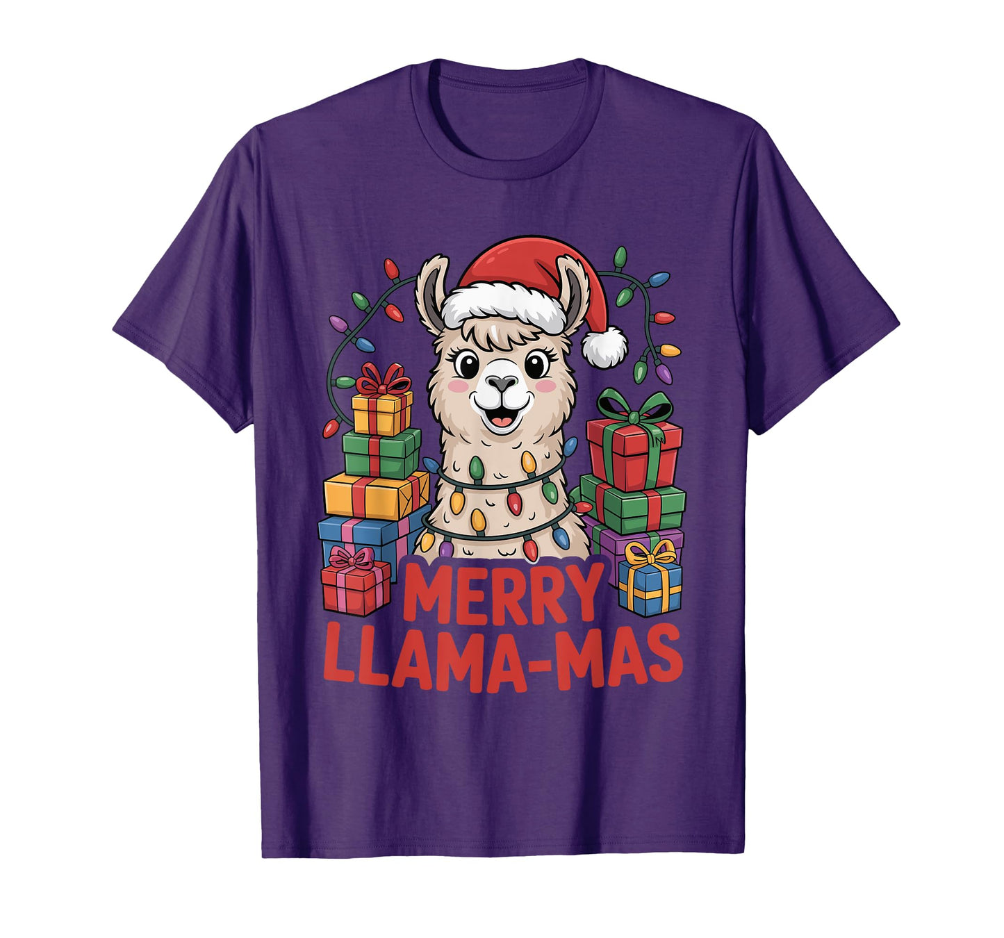 Funny Llama Santa Hat Animals Lovers Ugly Christmas Pajamas T-Shirt