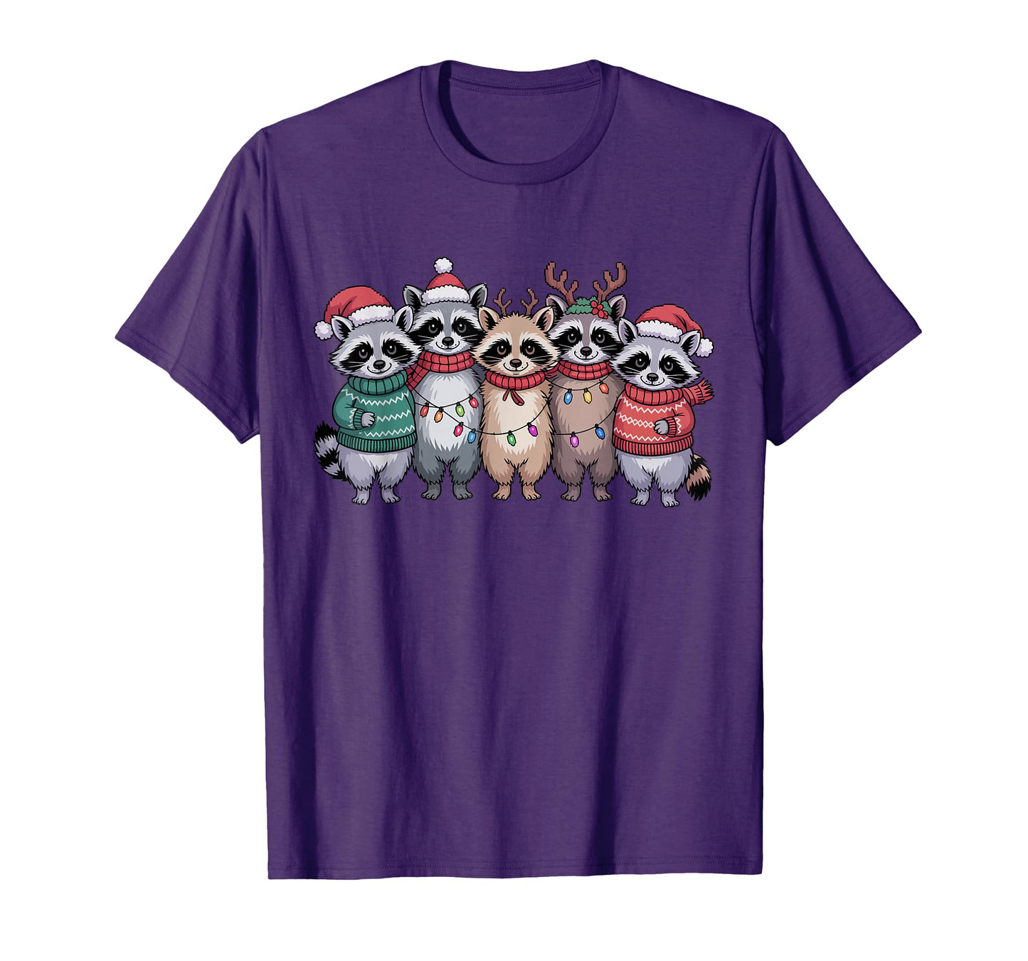 Christmas Lights Raccoon Santa Funny Xmas Tree for Men Women T-Shirt