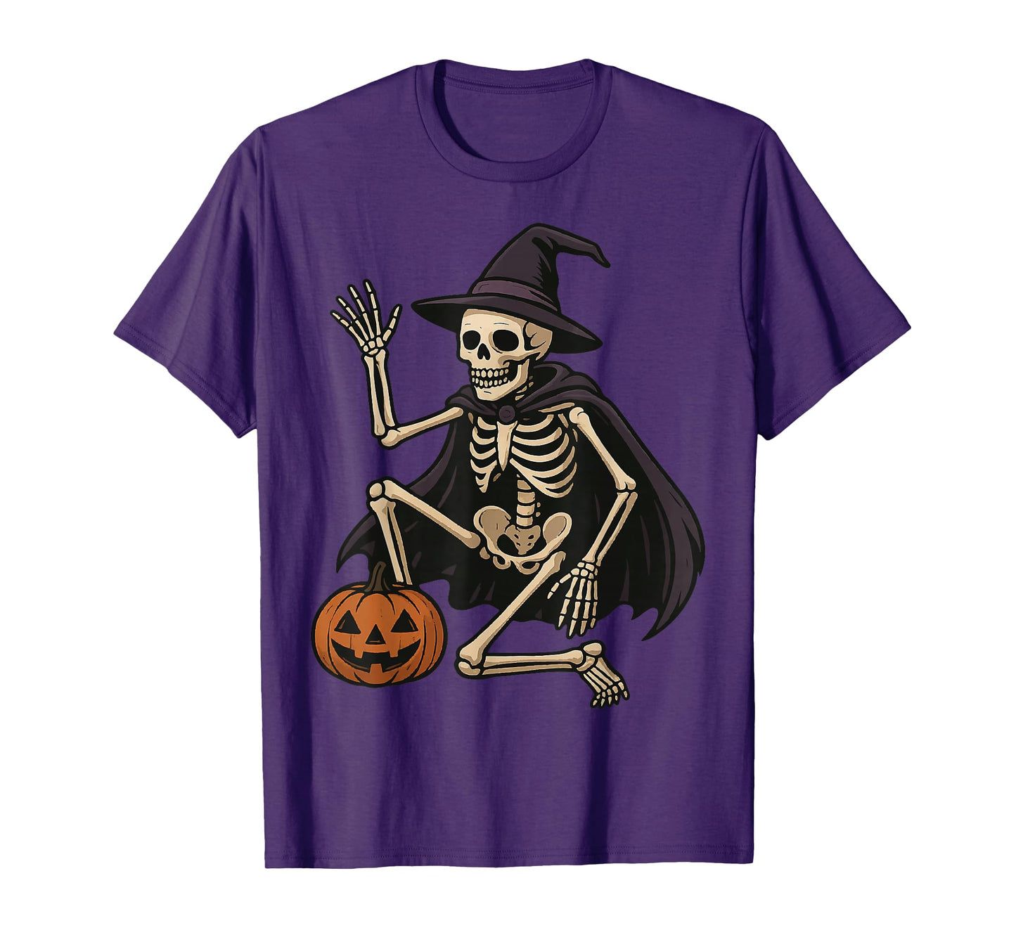 Halloween Skeleton in Witch Costume with Pumpkin Head T-Shirt