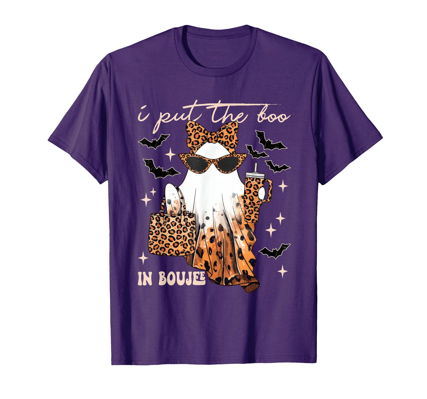 Coquette Leopard Boujee Ghost Coffee Halloween October Vibes T-Shirt