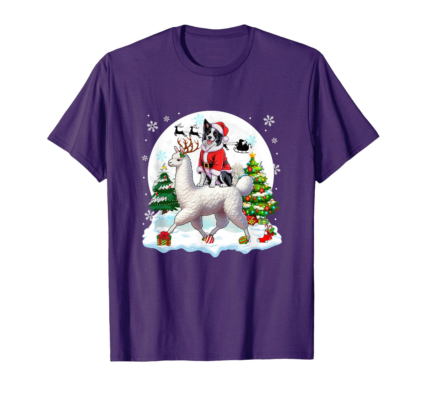 Santa Border Collie Riding Llama Reindeer Christmas Owner T-Shirt