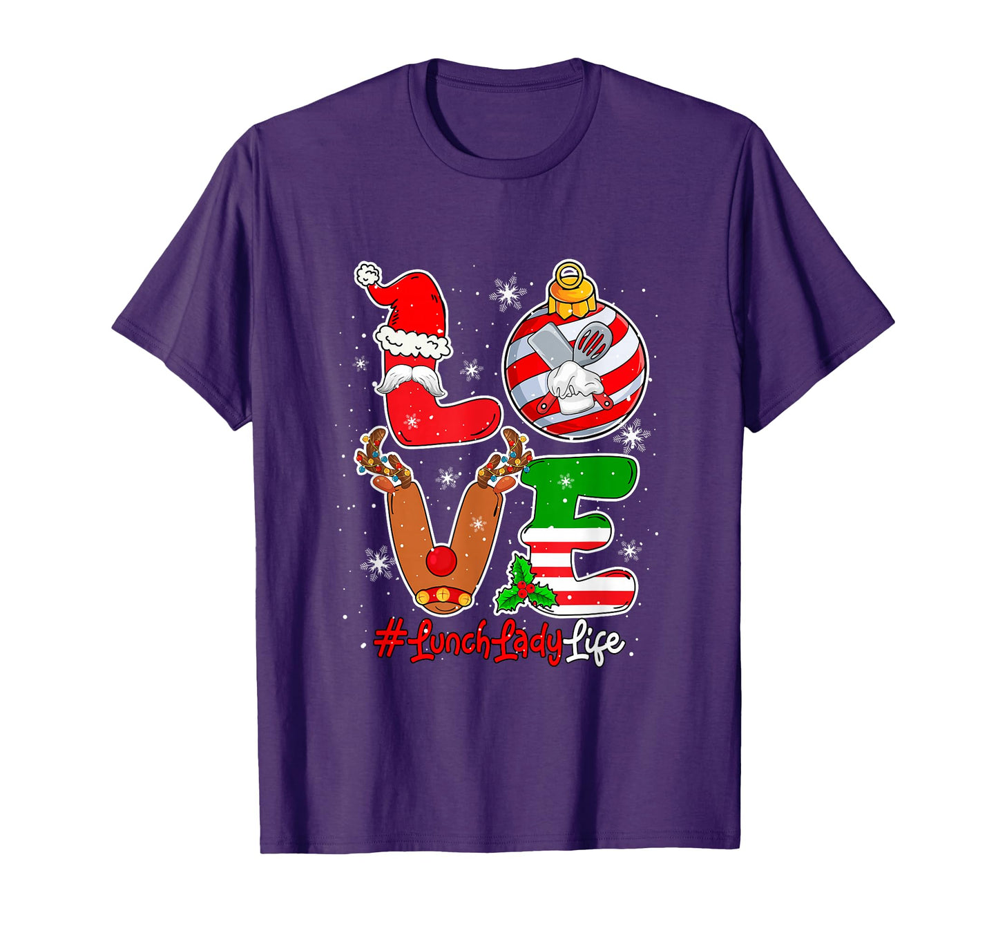 Love Lunch Lady Christmas Santa Reindeer Costume Job Team T-Shirt