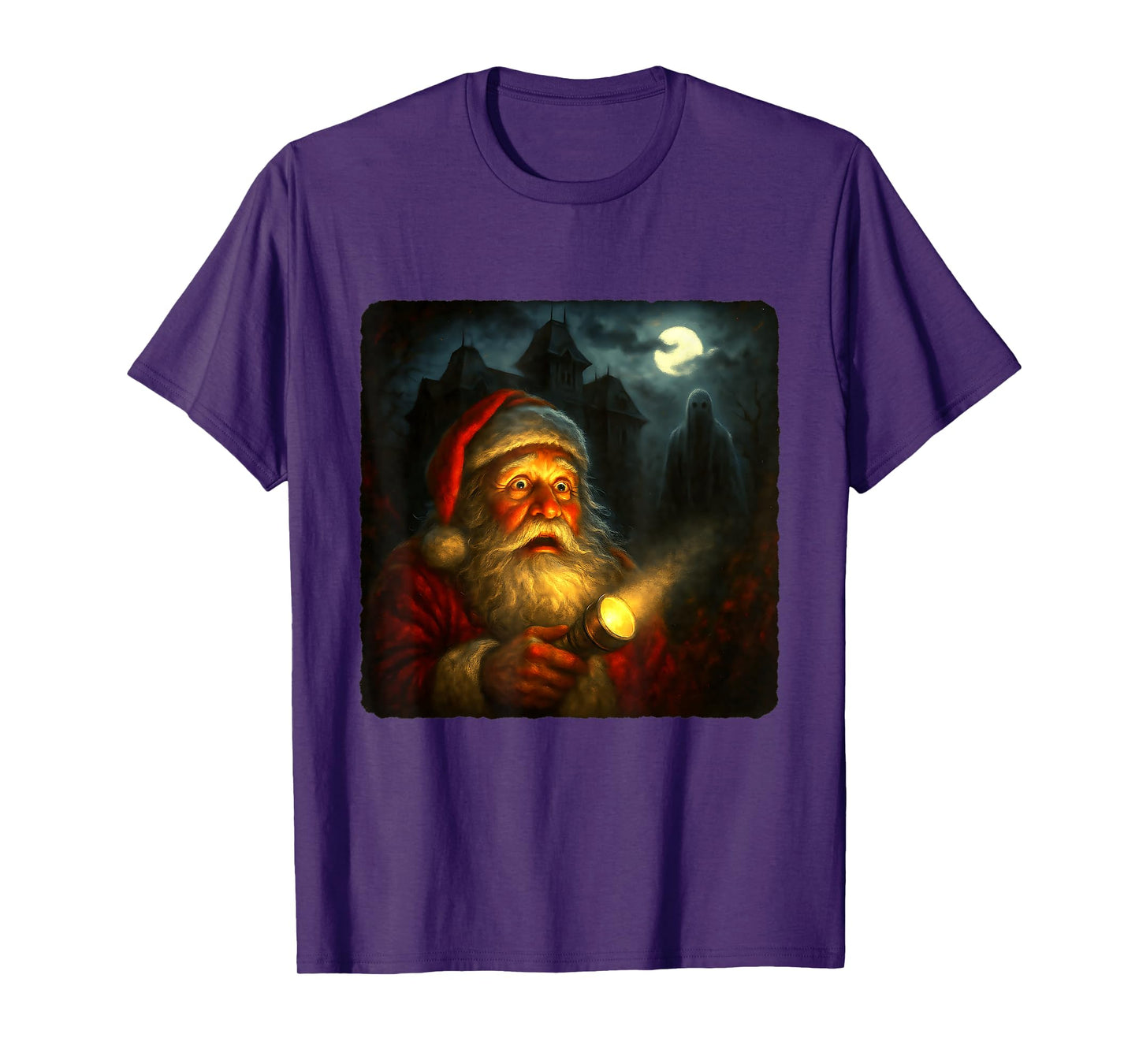 Santa Claus Scary Horror Night Flashlight Halloween Ghost T-Shirt