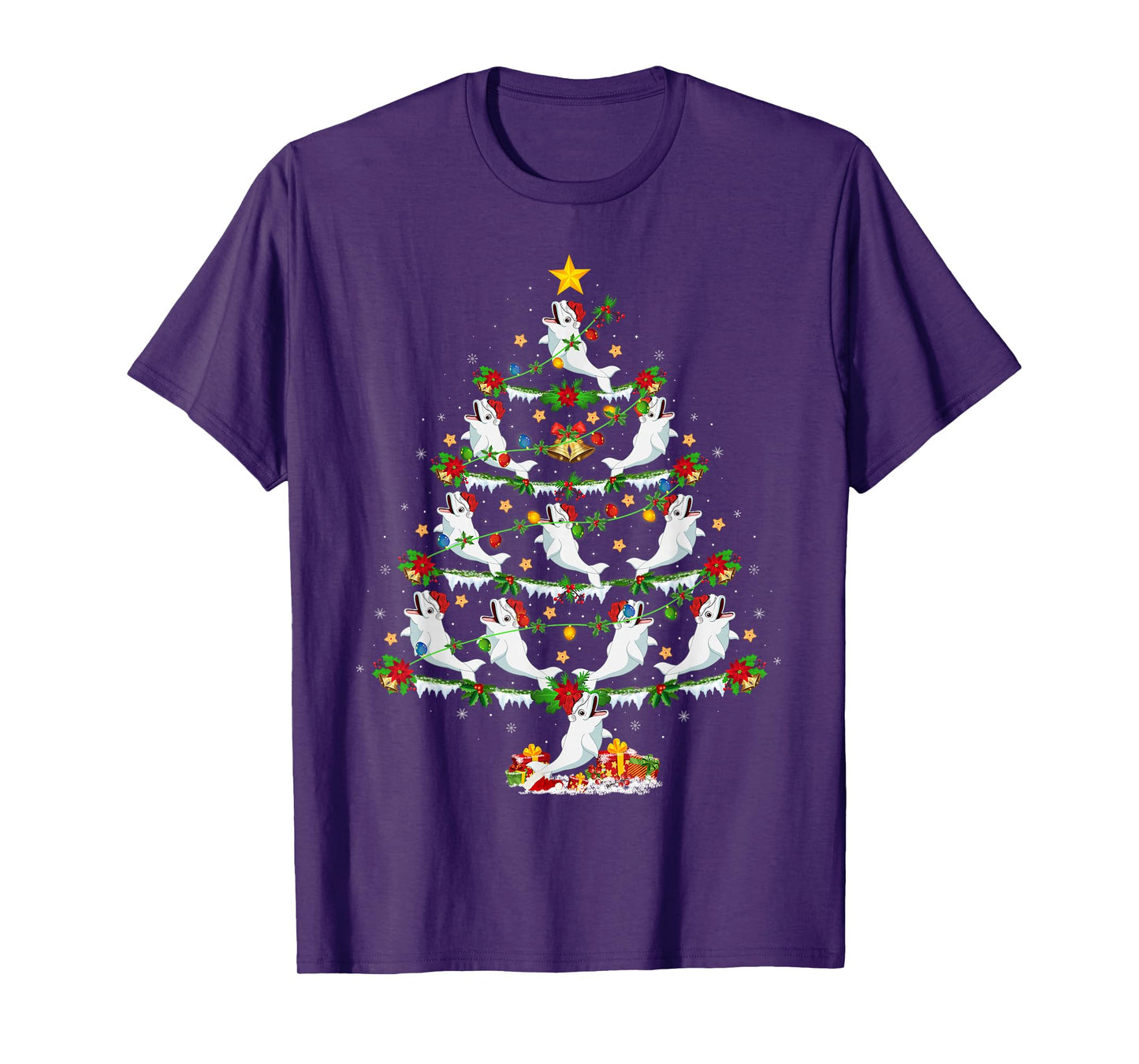 Beluga Whale Christmas Tree Lights Funny Sea Animal Xmas T-Shirt