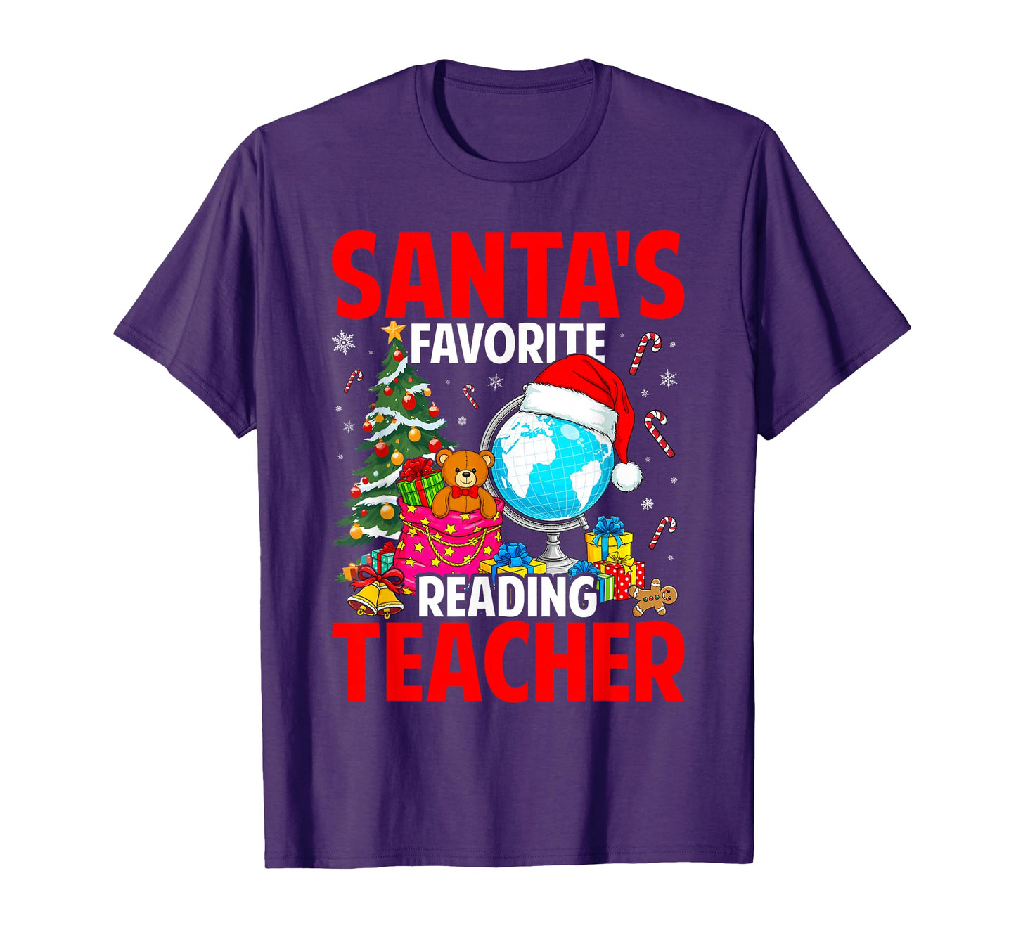 Santa's Favorite Reading Teacher Xmas Light Hat Christmas T-Shirt