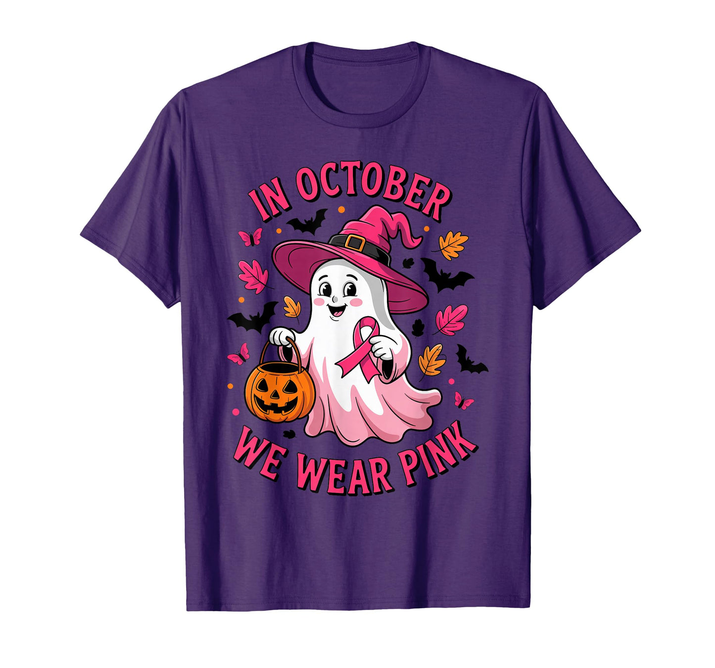 in October We Wear Pink Ribbon Ghost Breast Cancer Awareness T-Shirt
