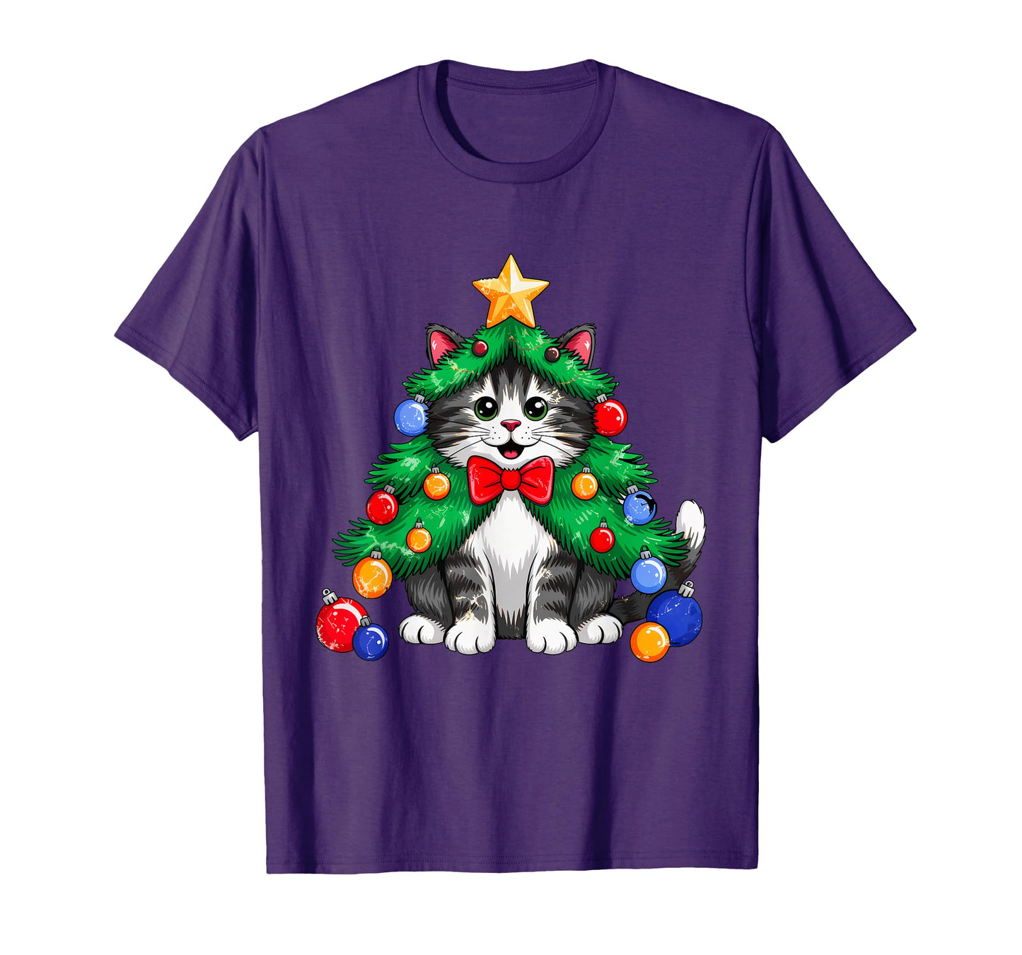 Ginger Black Cat Christmas Tree Cute Xmas Girls Kids Women T-Shirt