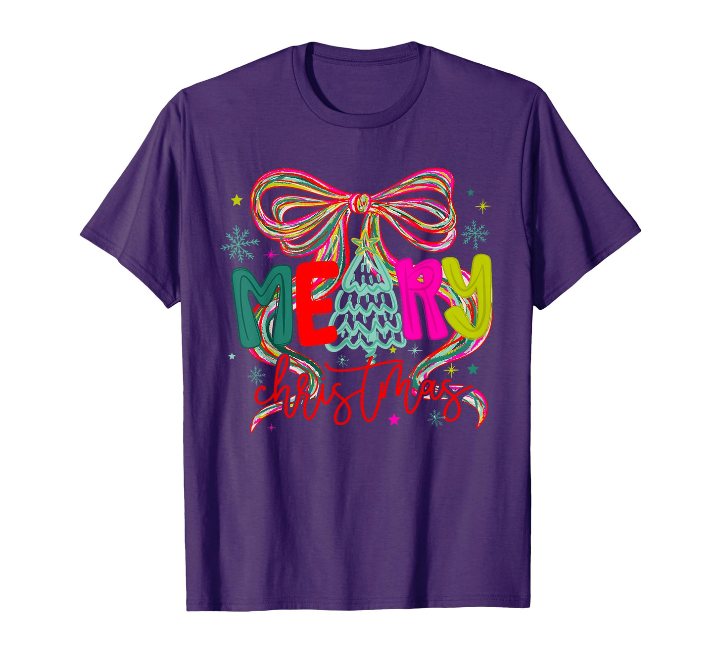 Merry Christmas Tree Coquette Bow Merry and Bright Girl T-Shirt