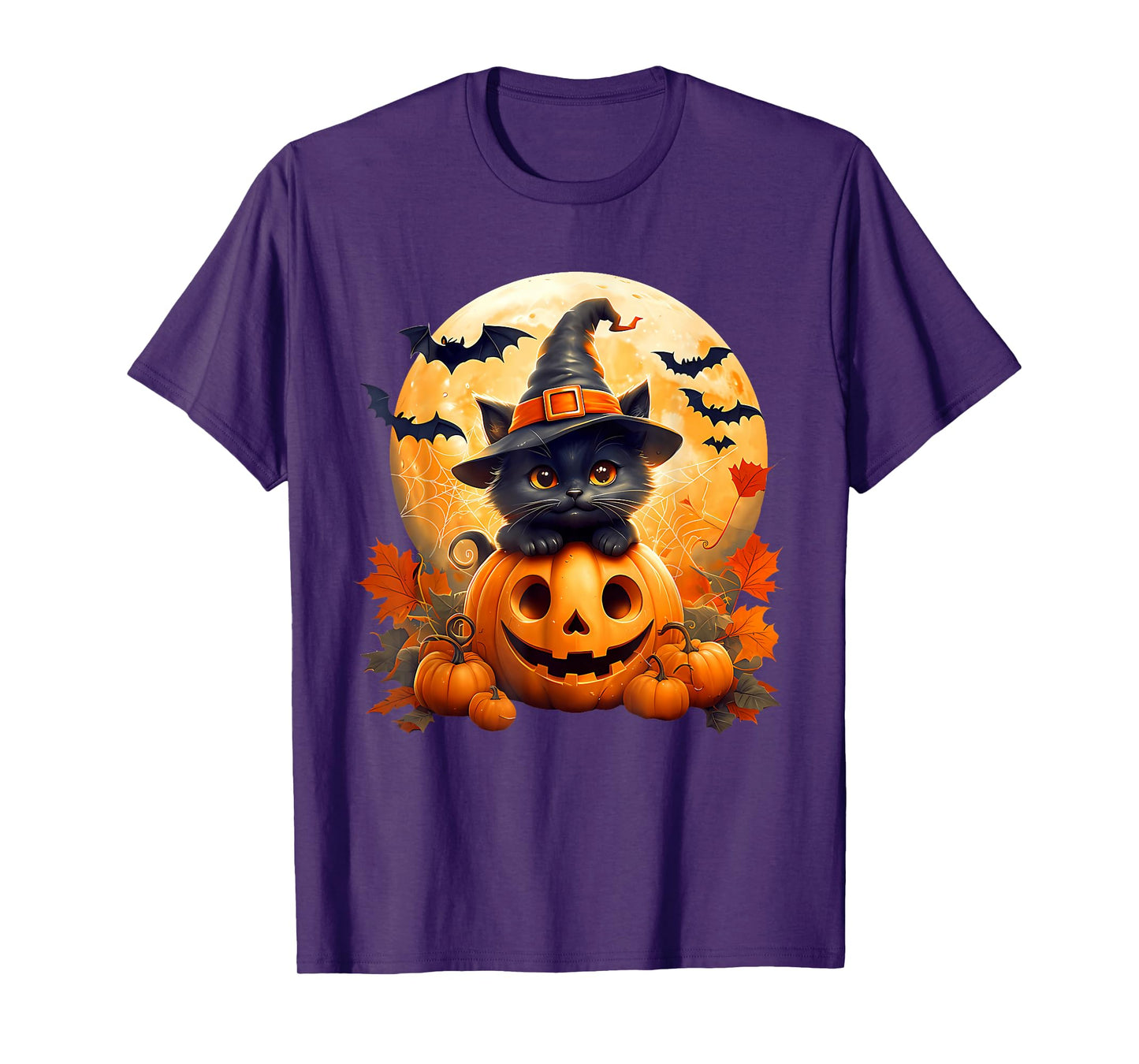 Retro Black Cat Witch Scary Halloween Pumpkin Fall Autumn T-Shirt