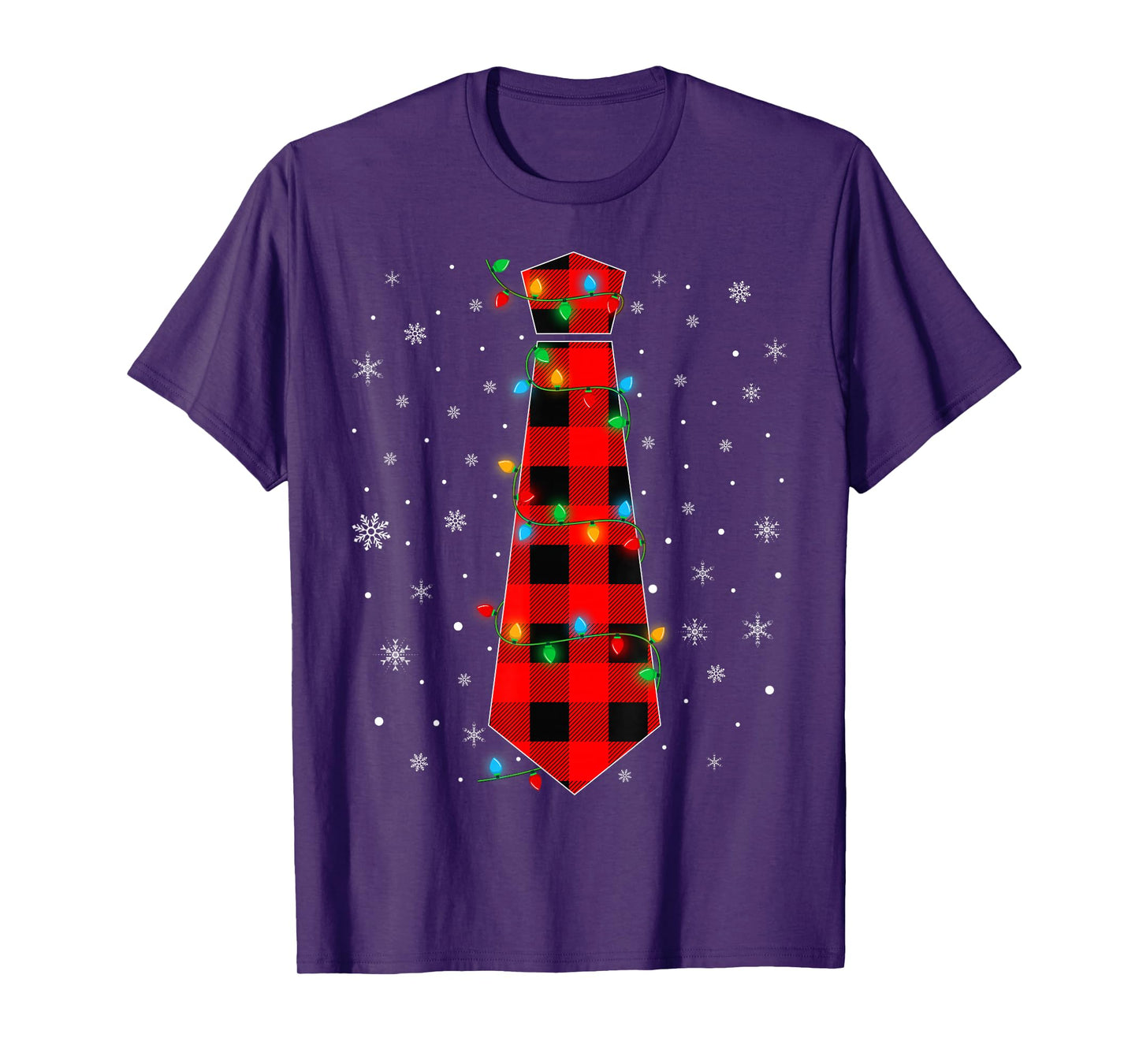 Matching Family Buffalo Plaid Tie Christmas Lights Pajamas T-Shirt